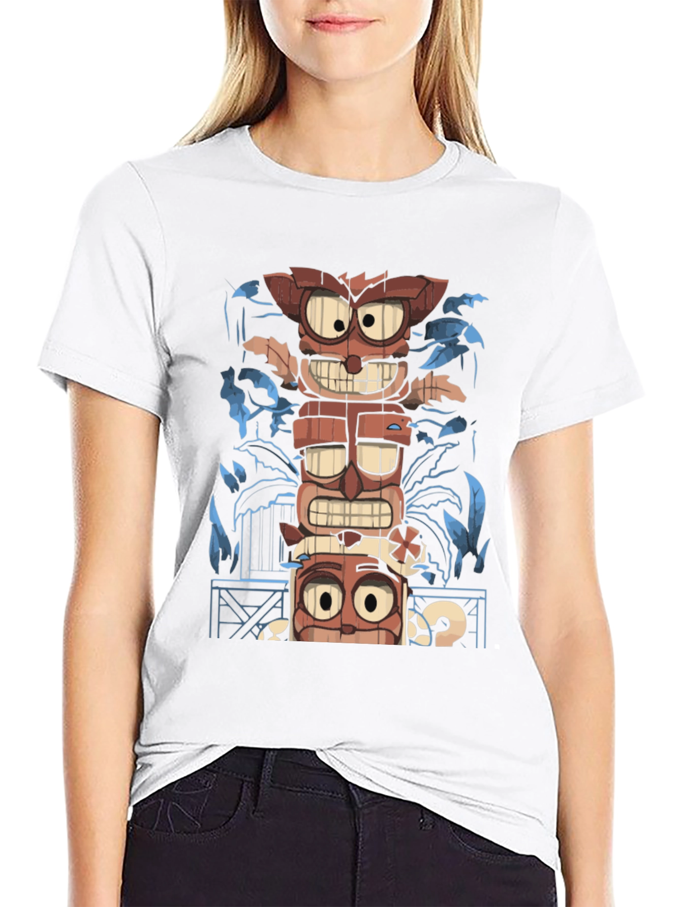 Tiki Totem Graphic Print T-Shirt - Mens Black Tee