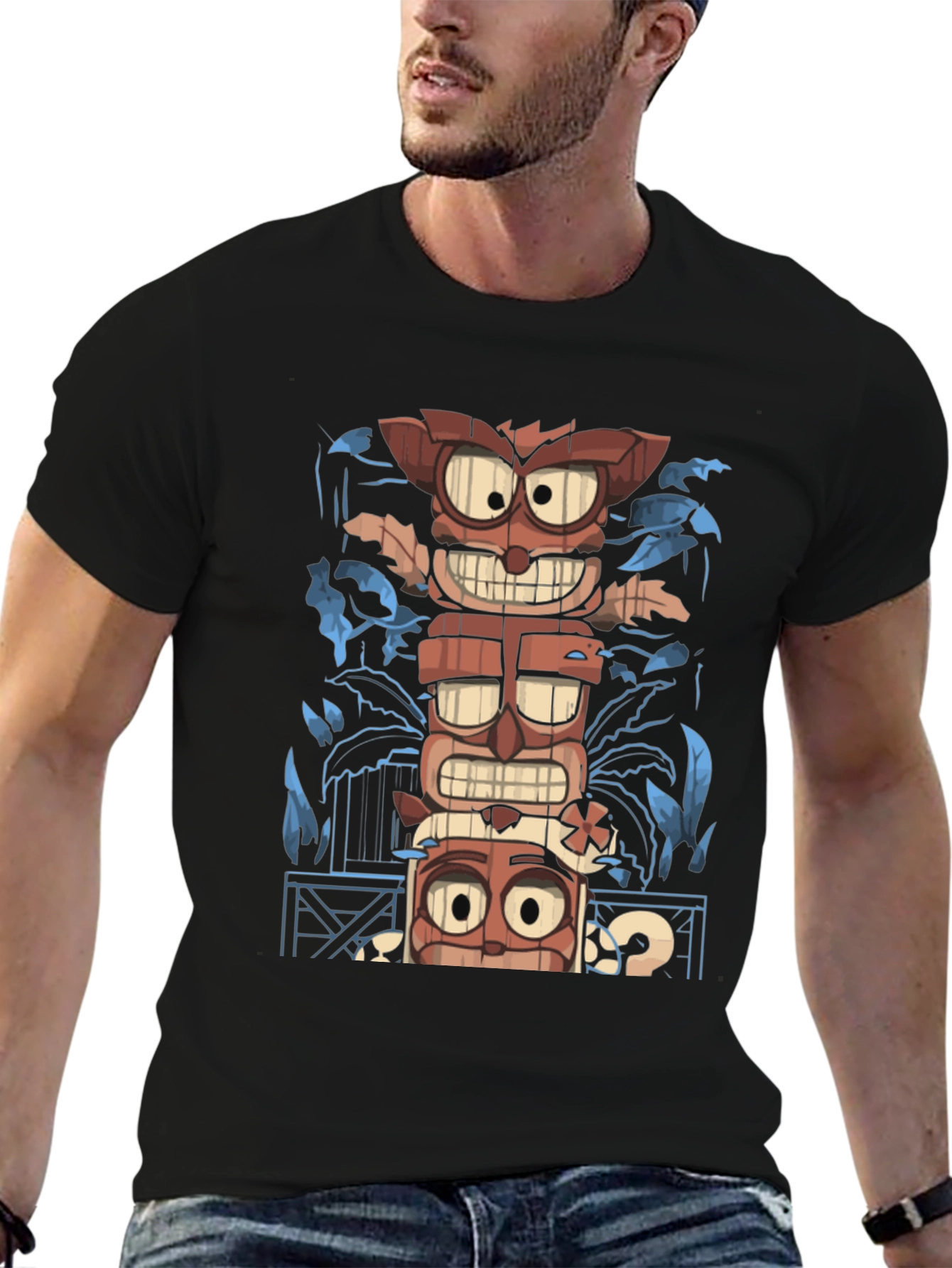 Tiki Totem Graphic Print T-Shirt - Mens Black Tee