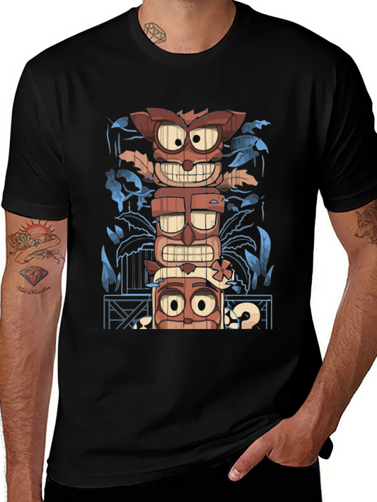 Tiki Totem Graphic Print T-Shirt - Mens Black Tee