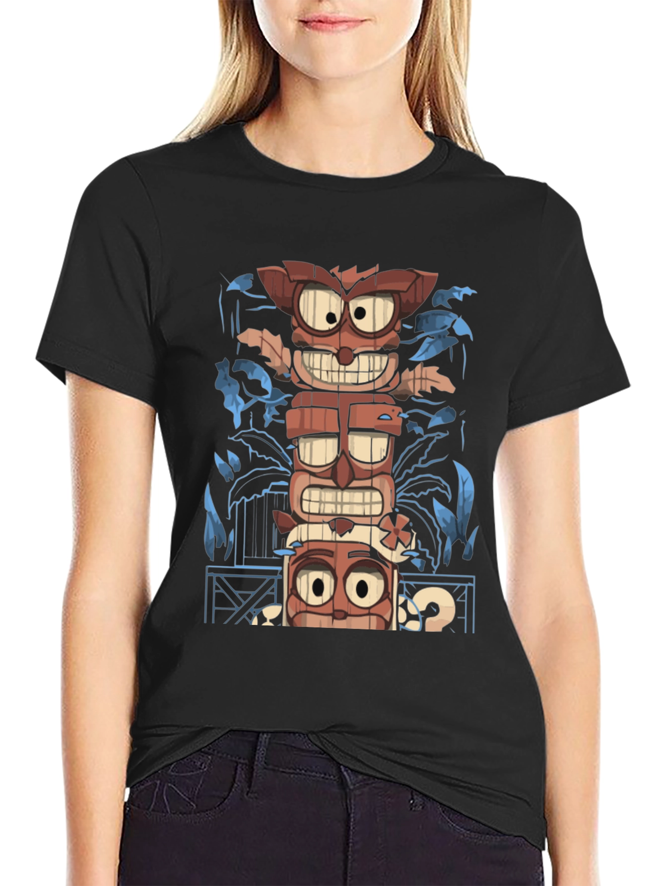 Tiki Totem Graphic Print T-Shirt - Mens Black Tee