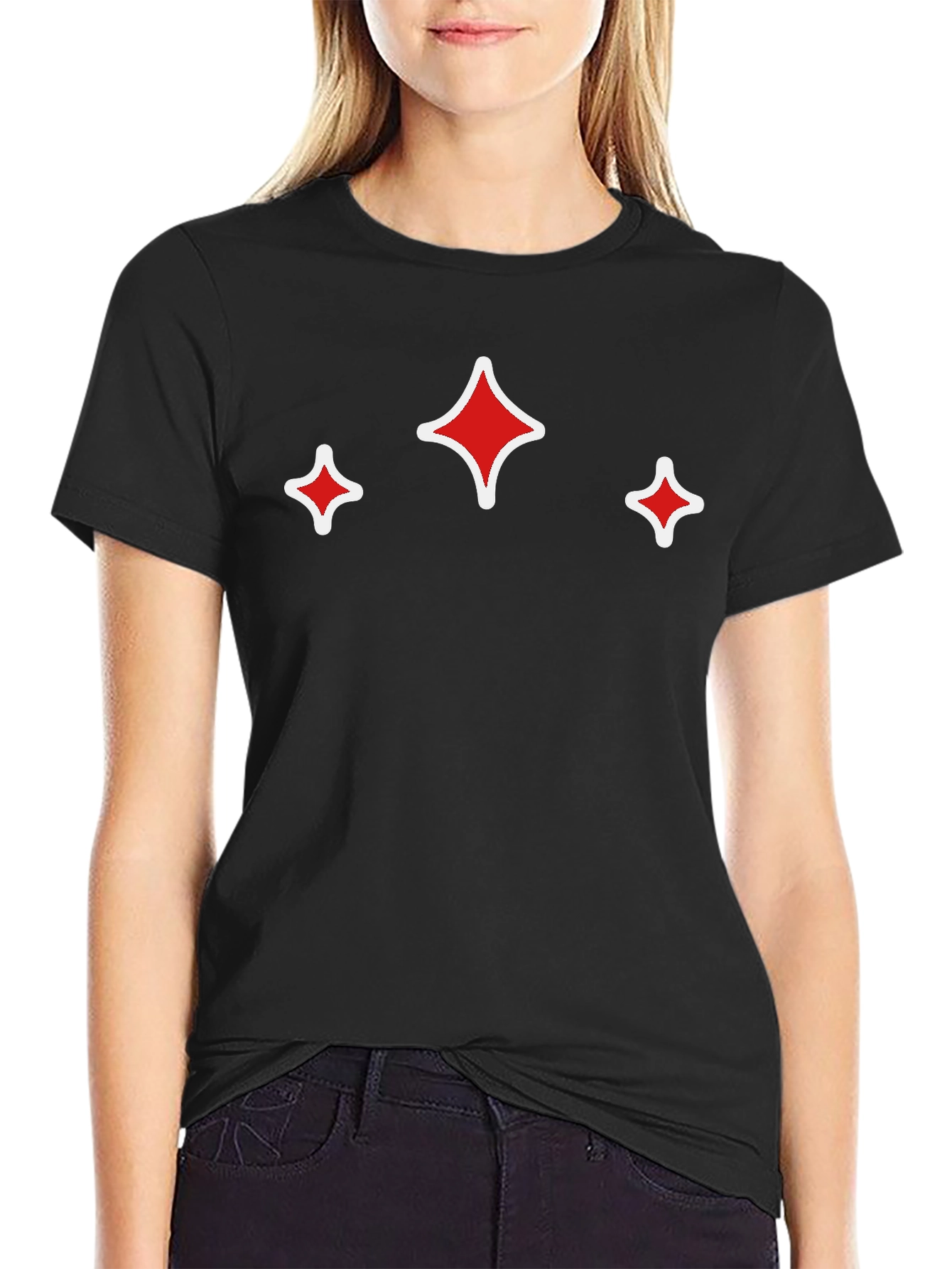 Red Sparkle Graphic Black T-Shirt