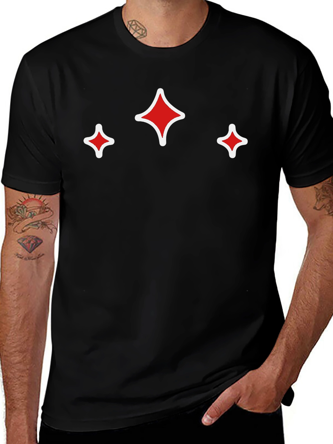 Red Sparkle Graphic Black T-Shirt