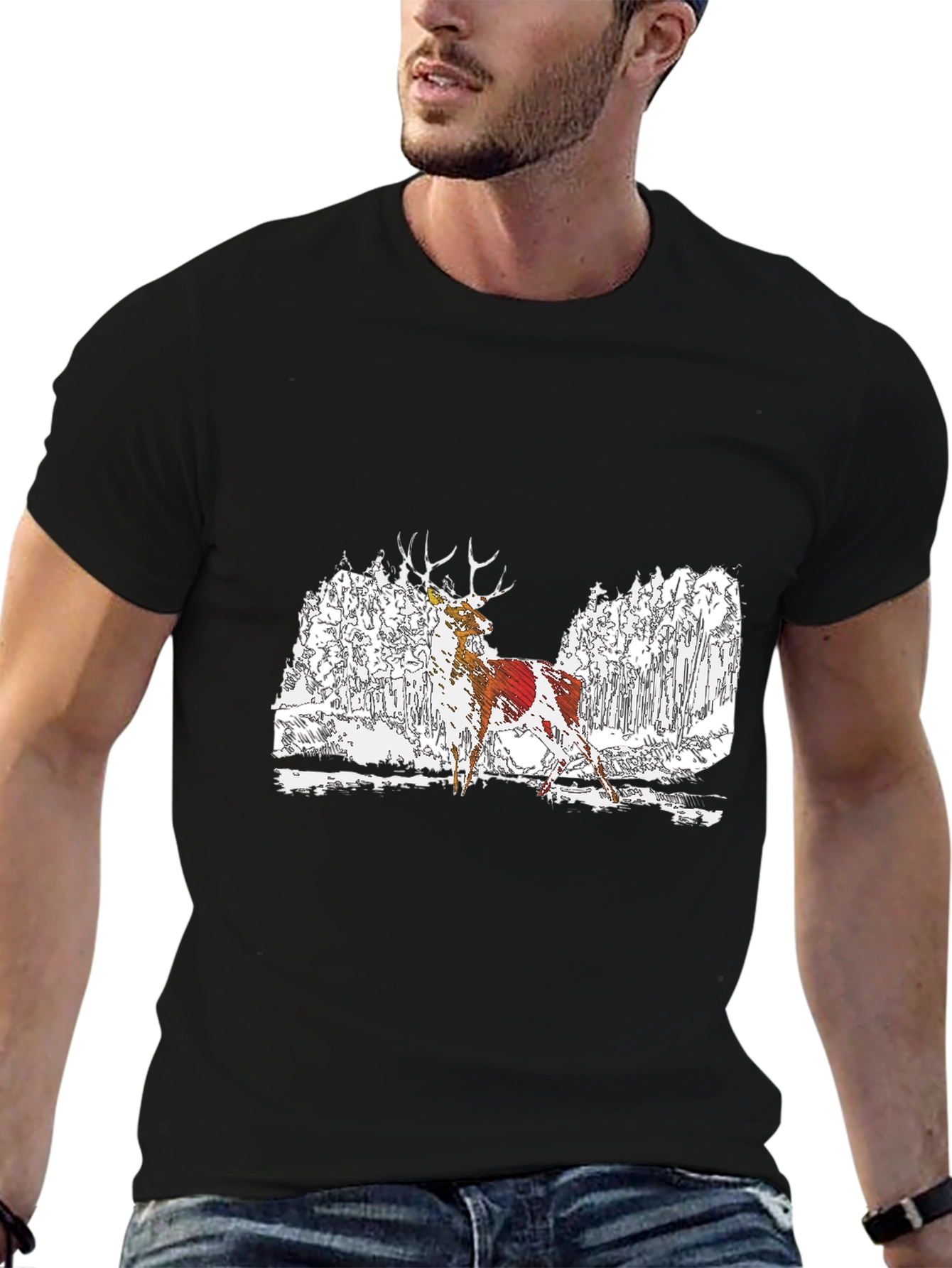 Deer Graphic Black T-Shirt