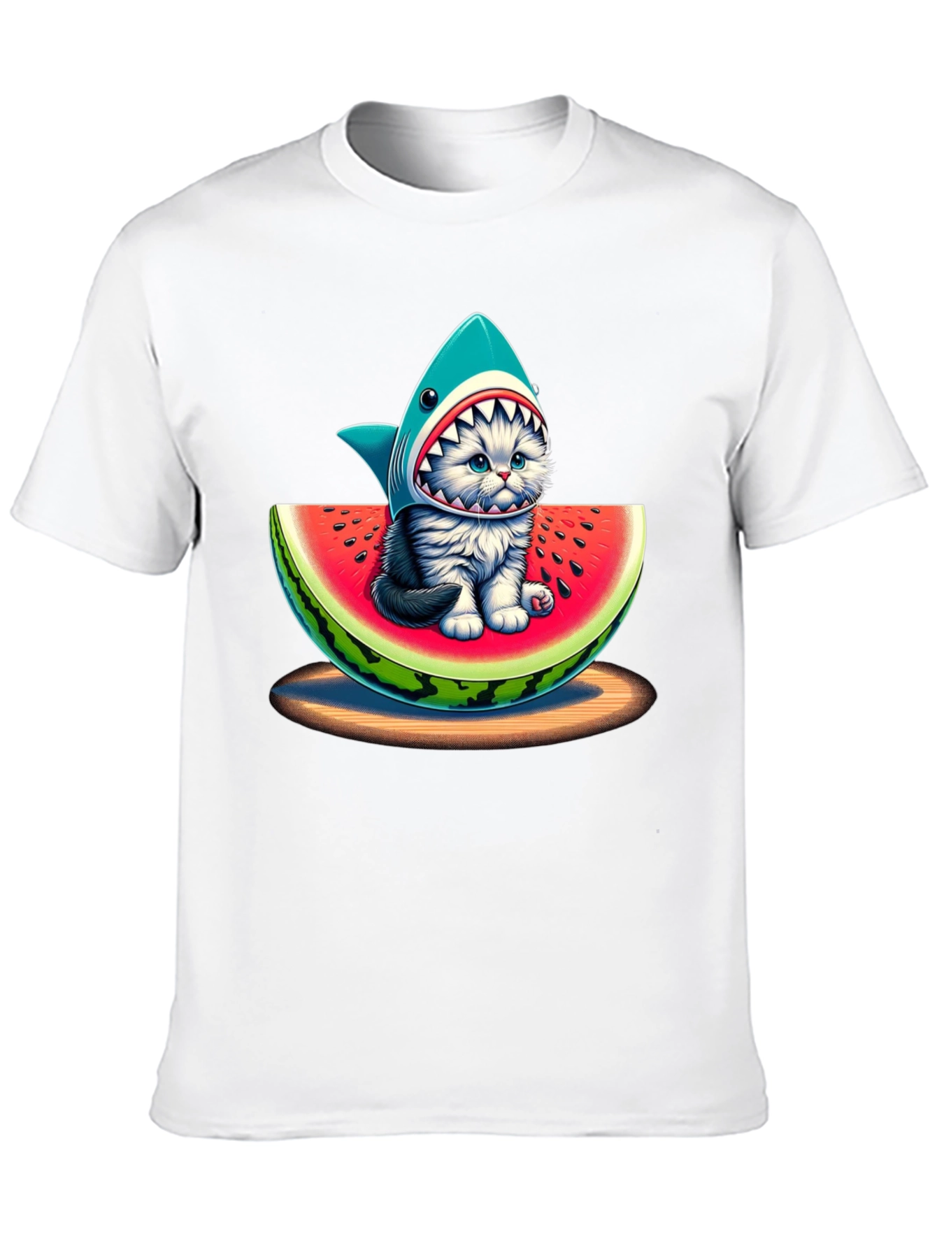 Shark Cat Watermelon Graphic T-Shirt