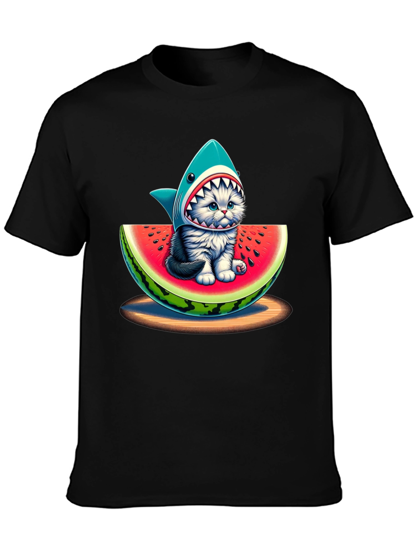 Shark Cat Watermelon Graphic T-Shirt