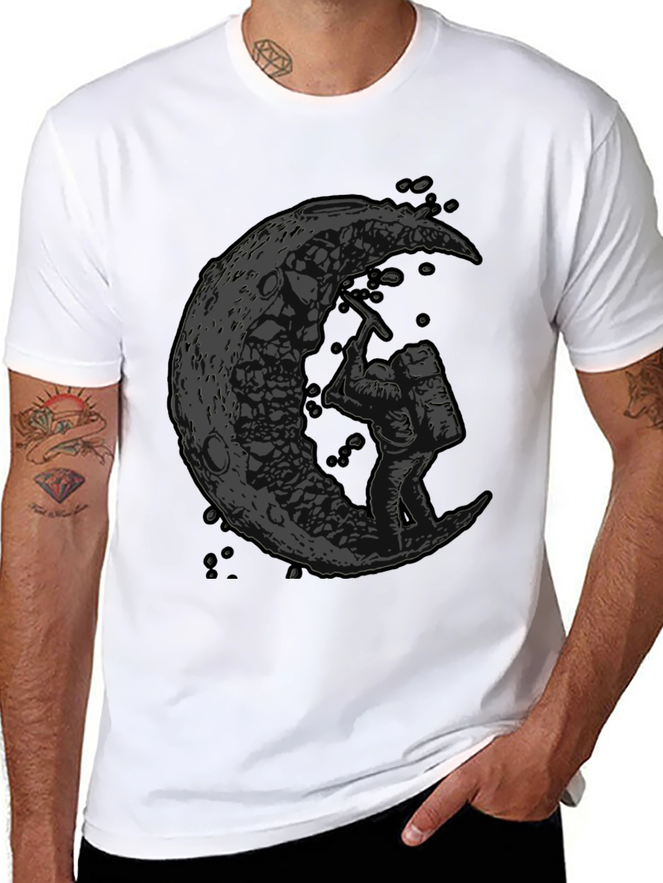 Astronaut Moon Mining Graphic T-Shirt - Black
