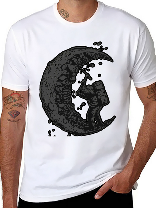 Astronaut Moon Mining Graphic T-Shirt - Black