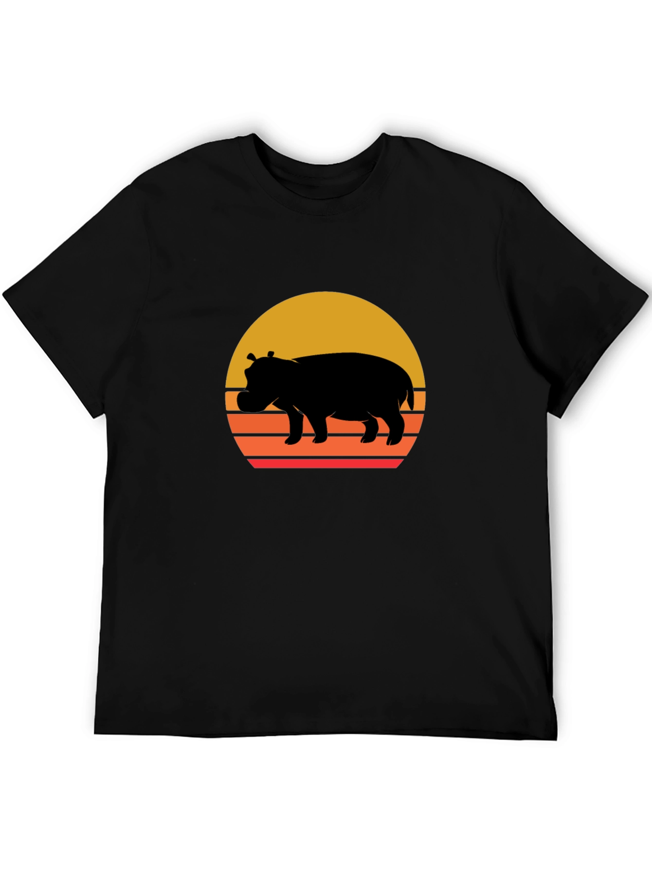Retro Hippo Sunset T-Shirt - Unique Graphic Tee