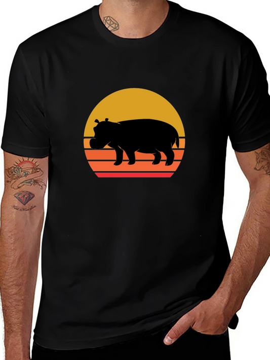 Retro Hippo Sunset T-Shirt - Unique Graphic Tee