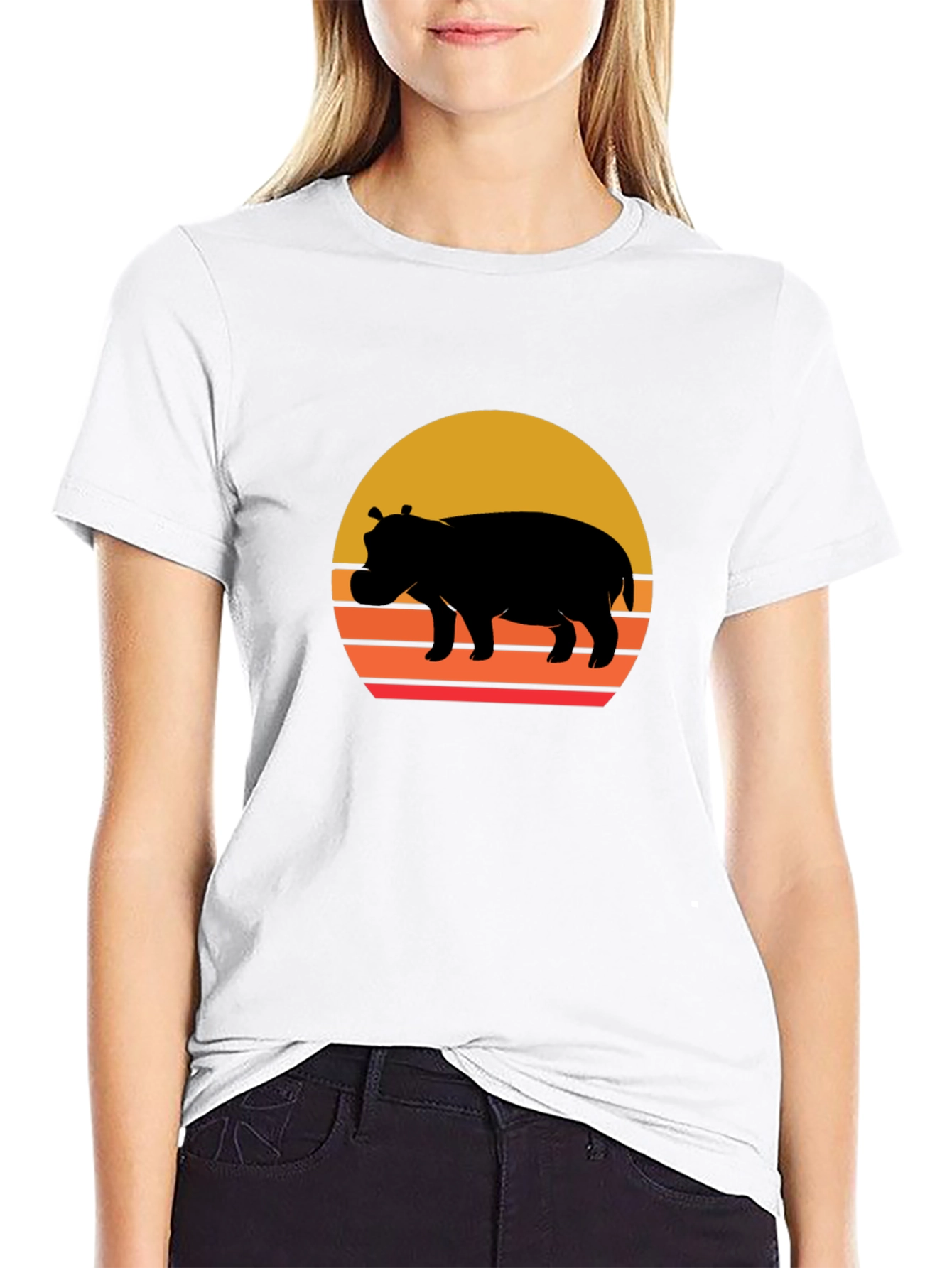 Retro Hippo Sunset T-Shirt - Unique Graphic Tee