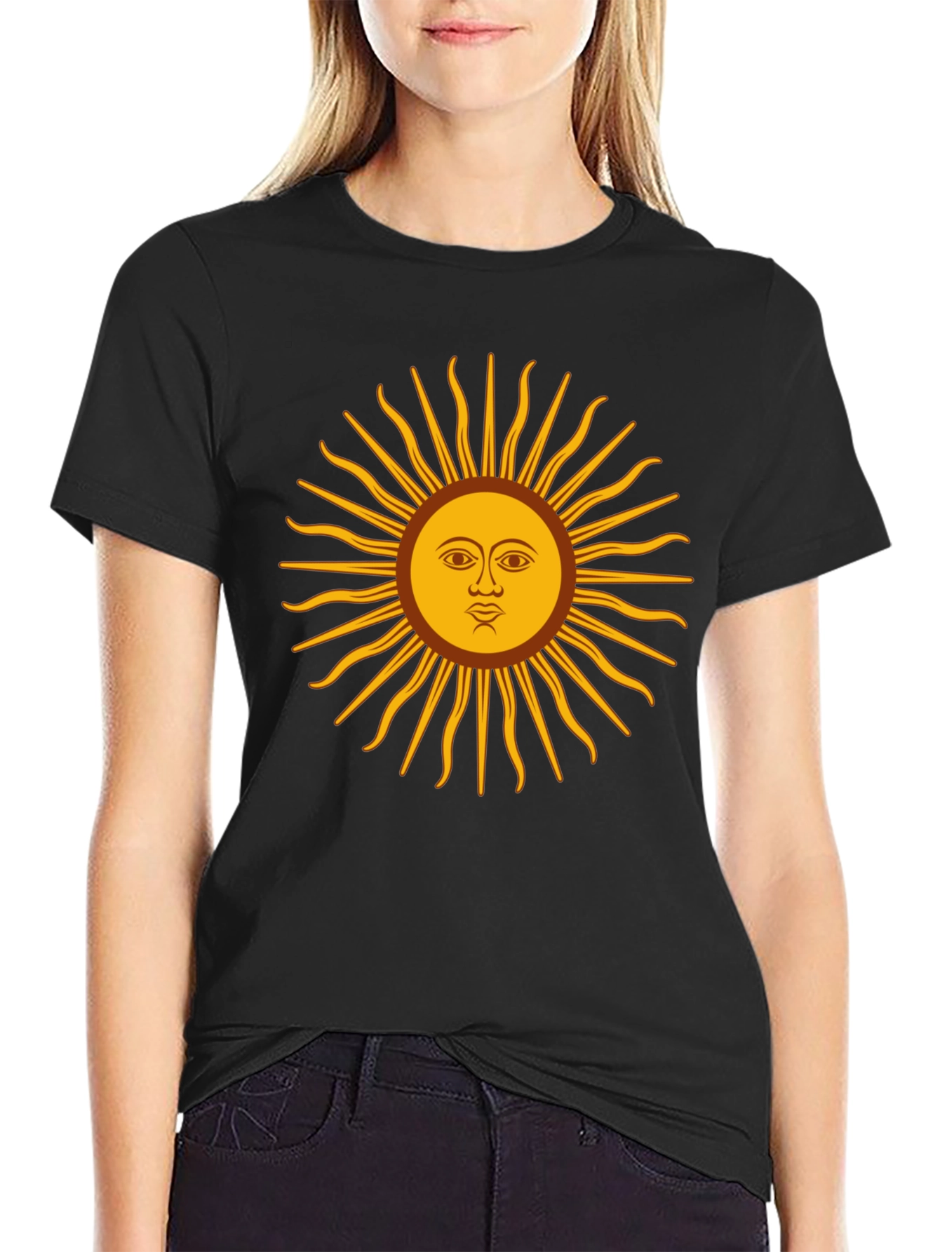 Sun Face Graphic Print Black T-Shirt