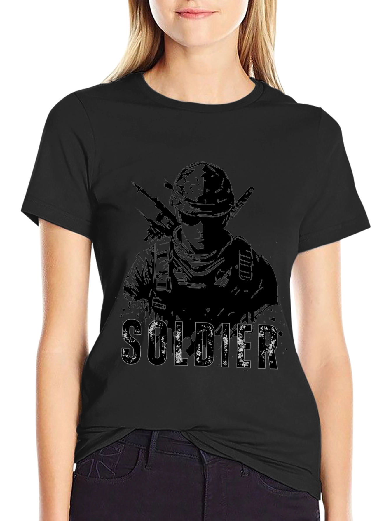Soldier Graphic Tee - Black Cotton Blend Shirt