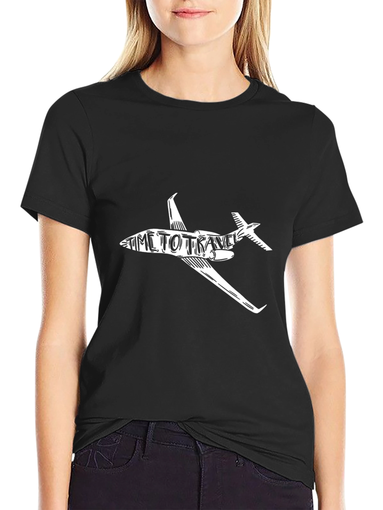 Time to Travel Airplane Graphic Tee - Black