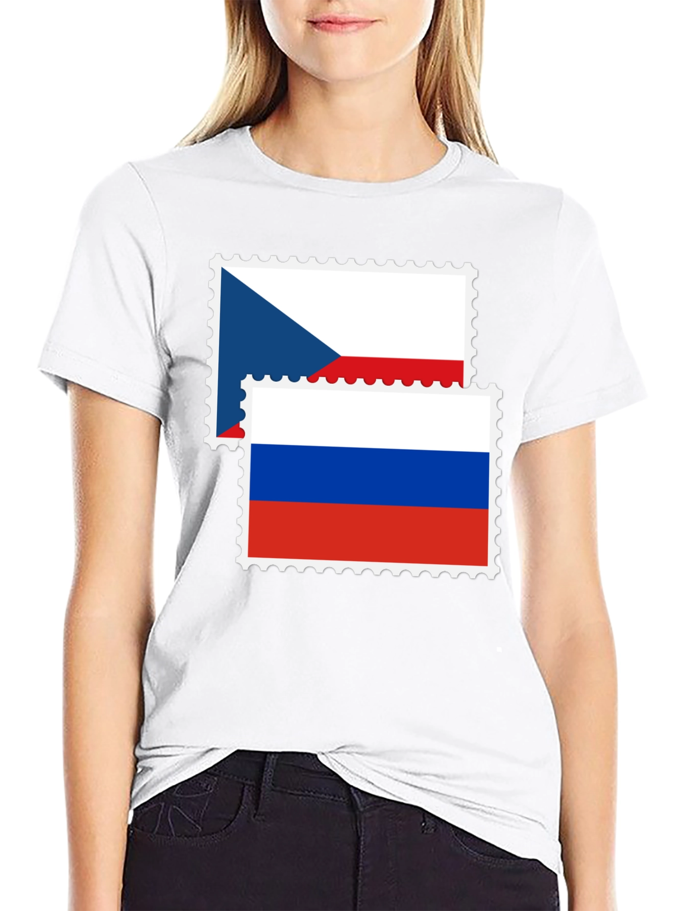 Czech Russia Flag Stamp Black Graphic Tee