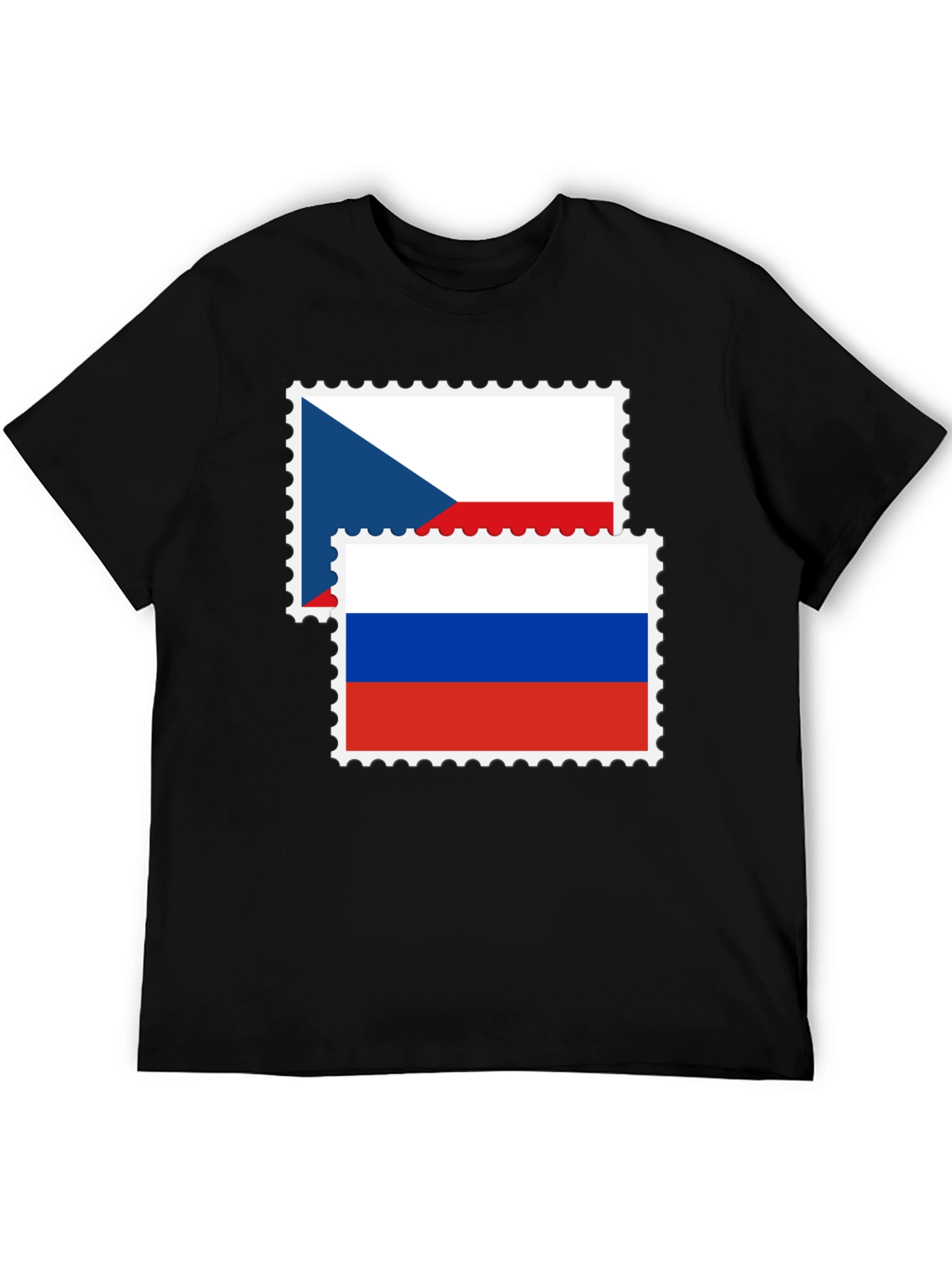 Czech Russia Flag Stamp Black Graphic Tee