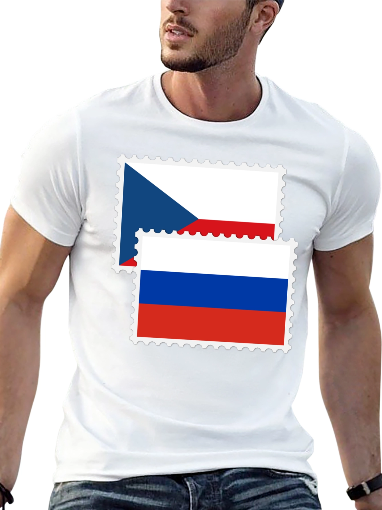 Czech Russia Flag Stamp Black Graphic Tee