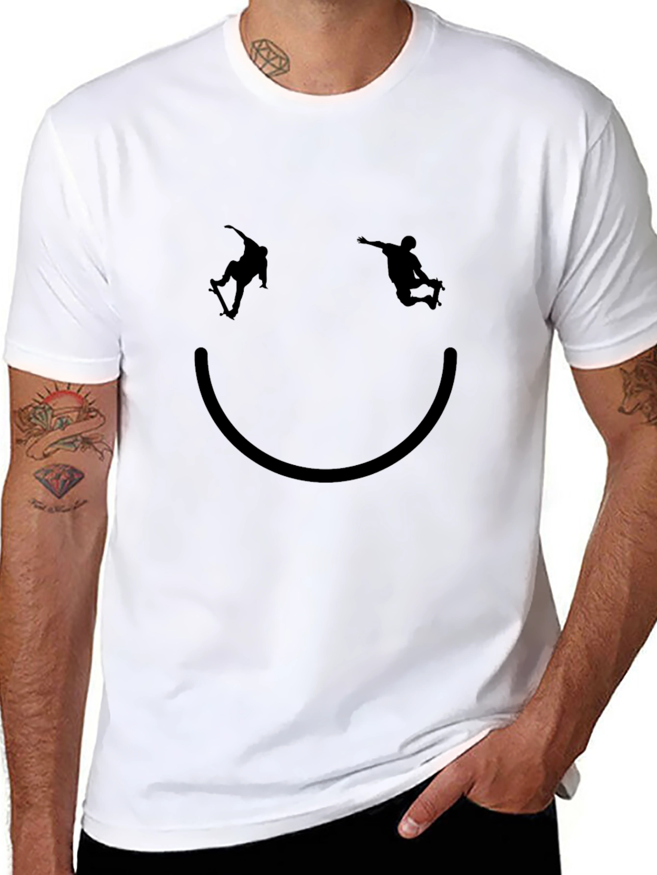 Skateboard Smiley Tee - Black Graphic T-Shirt
