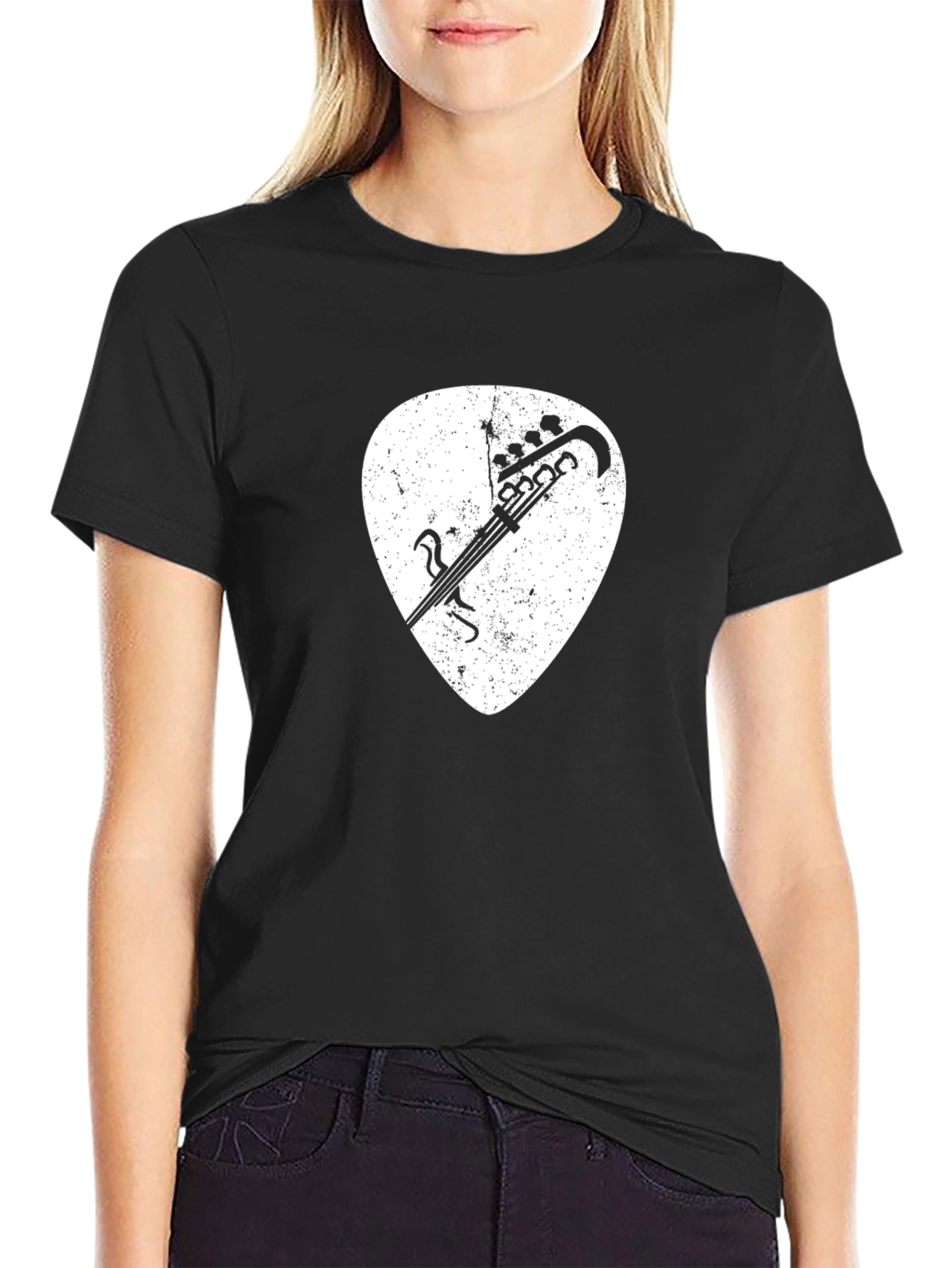 Guitar Pick Graphic Tee - Black Cotton Shirt