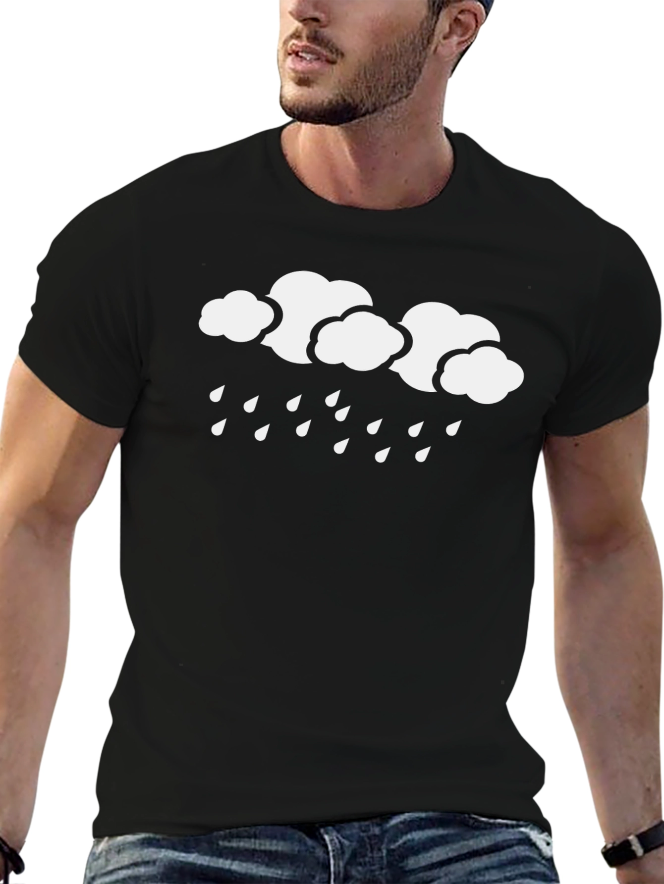 Rainy Day Black Cotton Graphic Tee