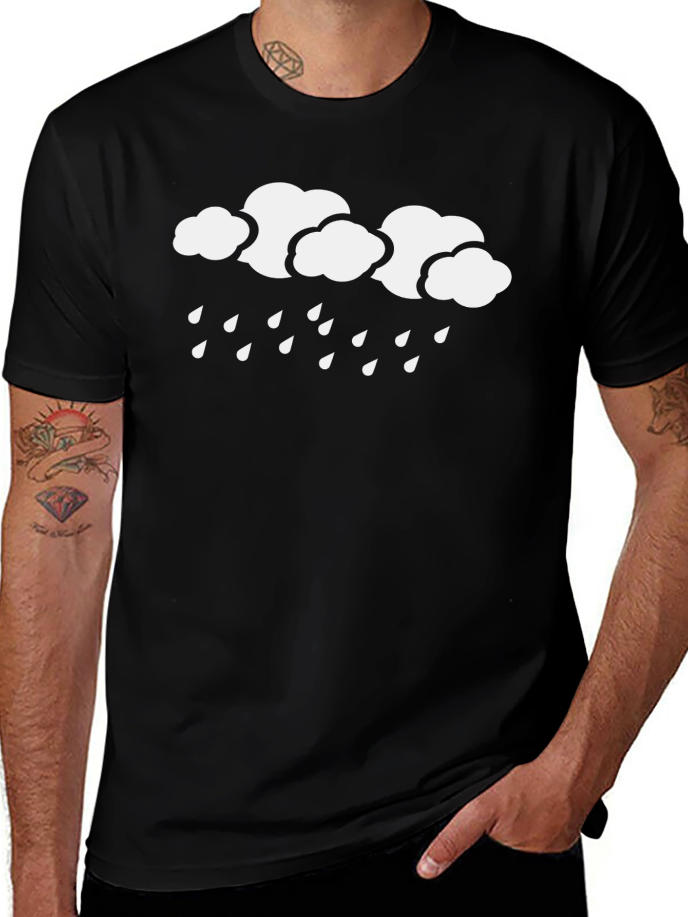 Rainy Day Black Cotton Graphic Tee