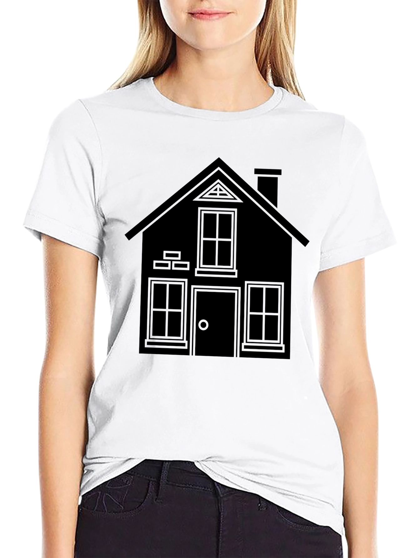Modern Minimalist House Graphic Tee - Black