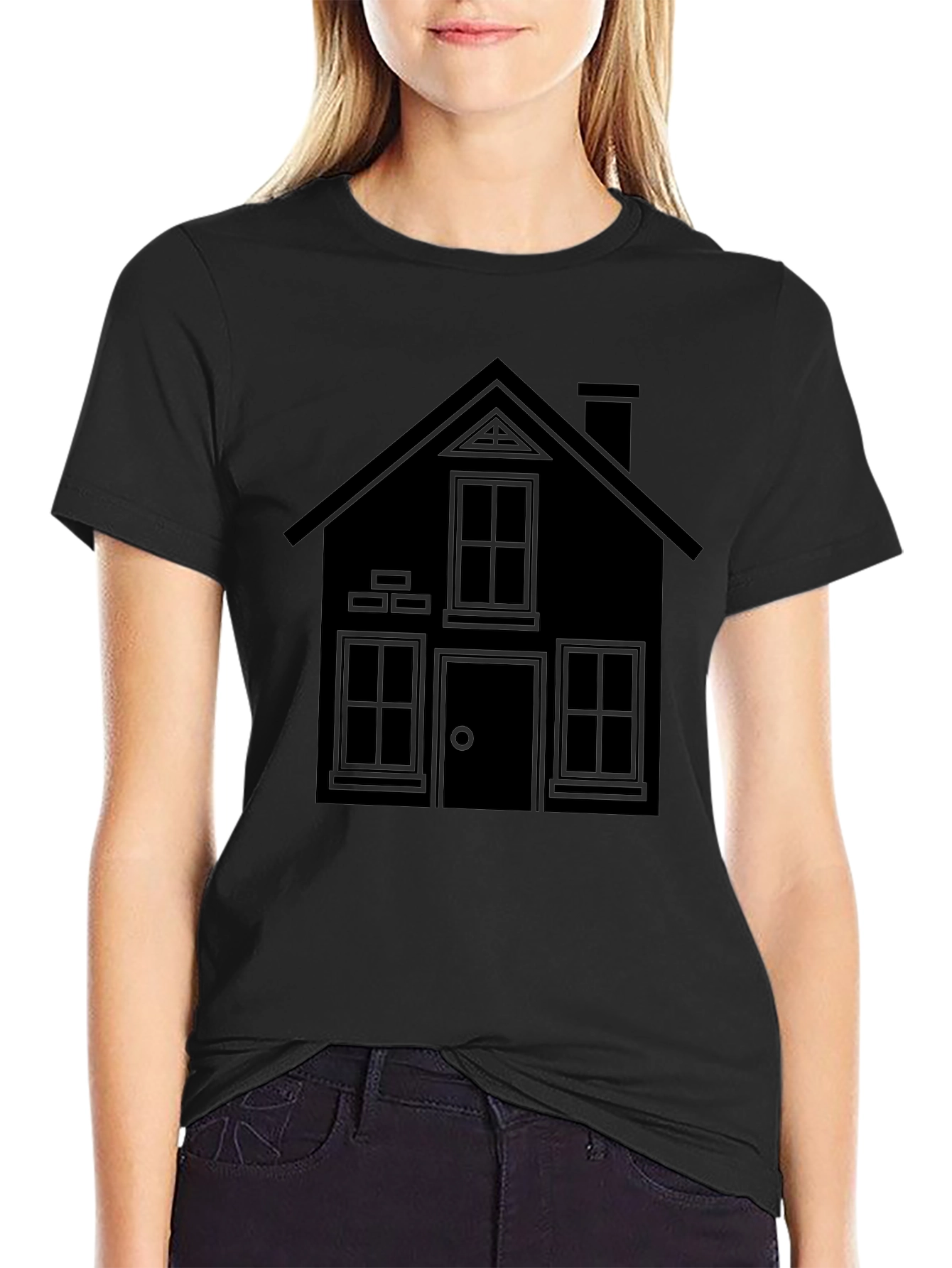 Modern Minimalist House Graphic Tee - Black