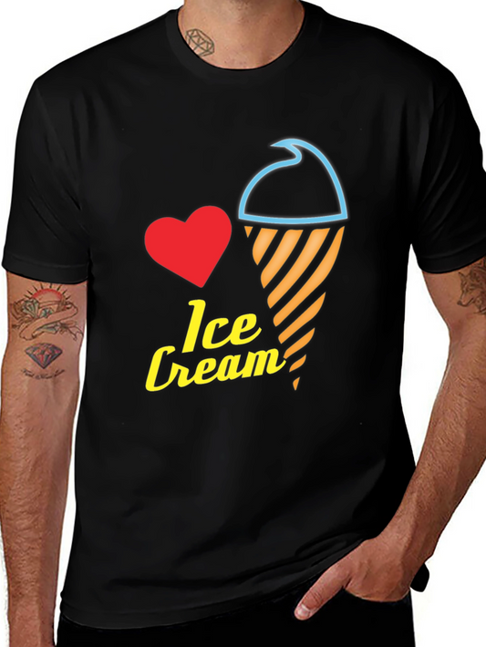 I Love Ice Cream Graphic Tee - Black Cotton T-Shirt