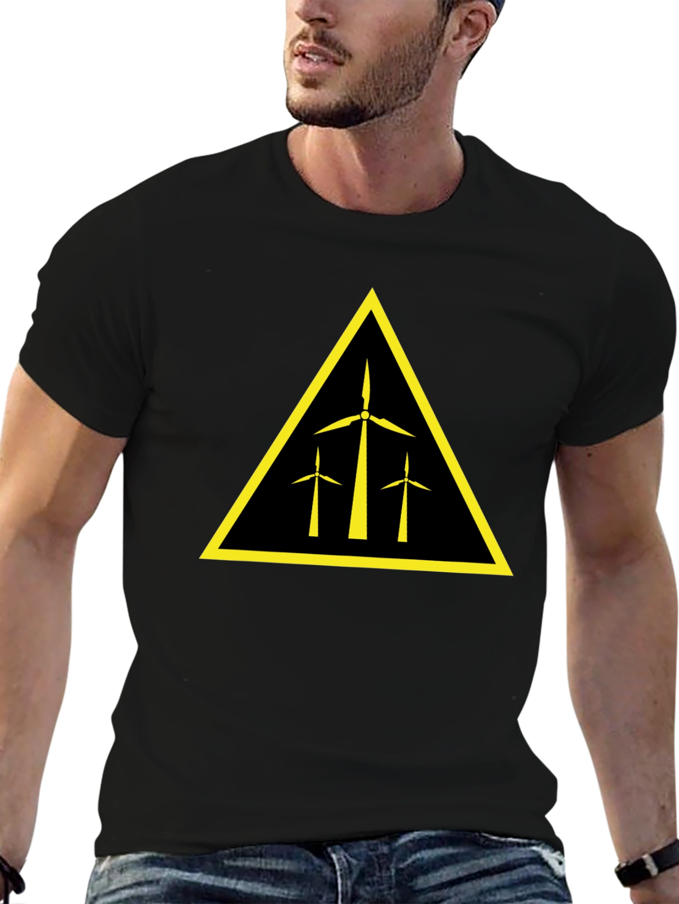 Wind Turbine Warning Sign Black T-Shirt