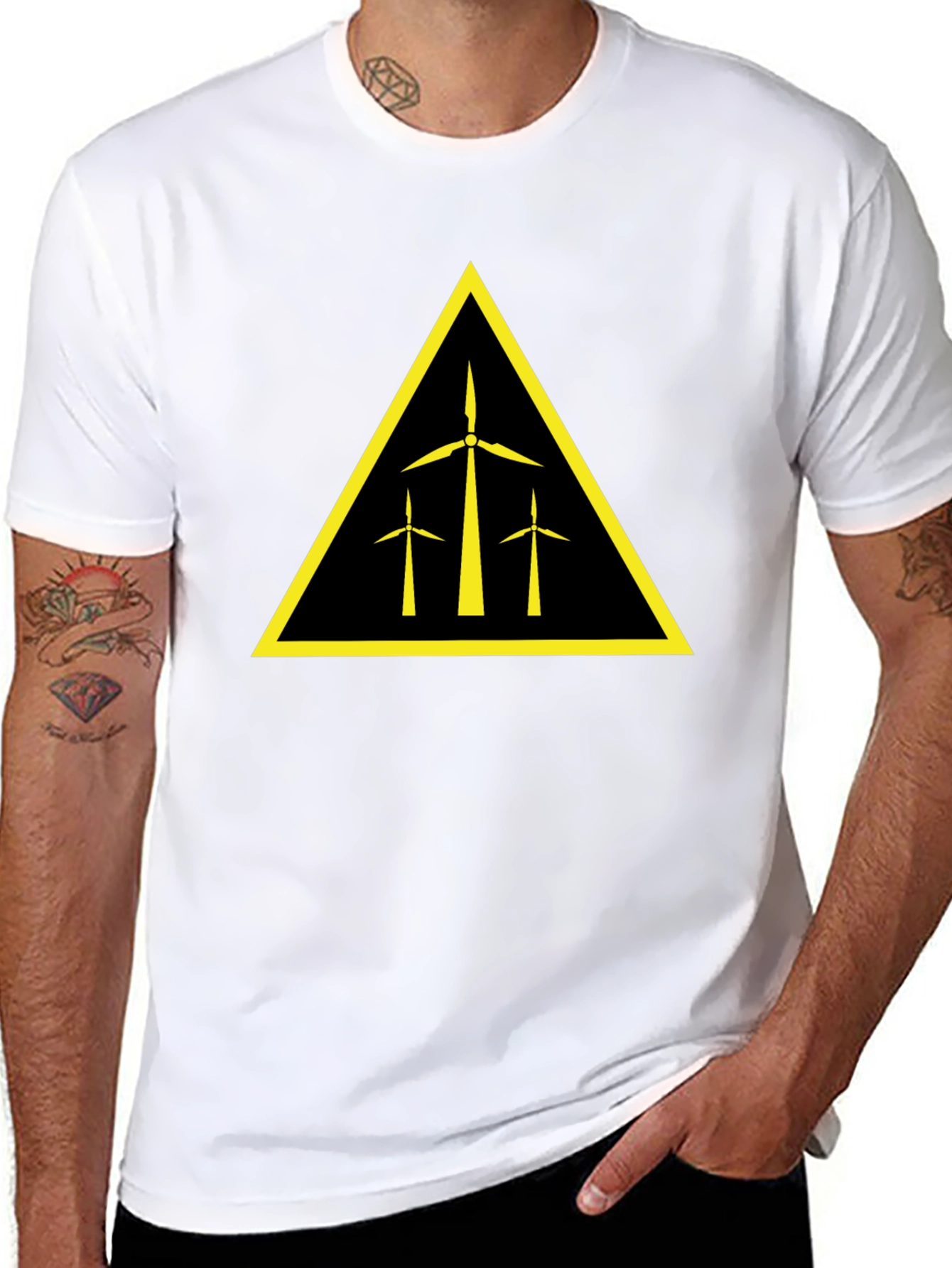 Wind Turbine Warning Sign Black T-Shirt