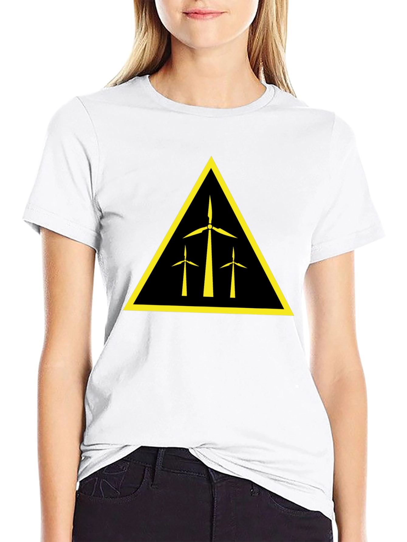 Wind Turbine Warning Sign Black T-Shirt