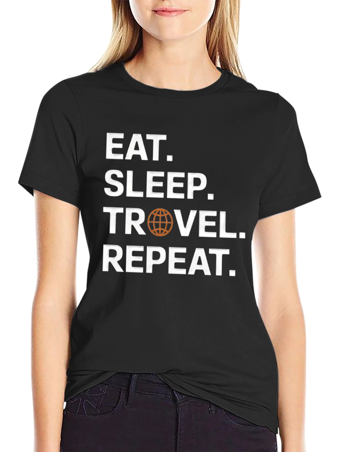 Eat Sleep Travel Repeat Black T-Shirt