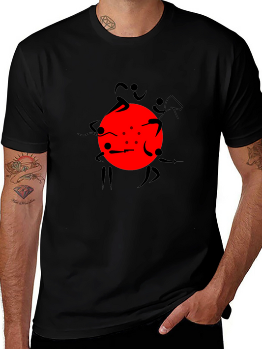 Graphic Print Black T-Shirt with Red Circle Design