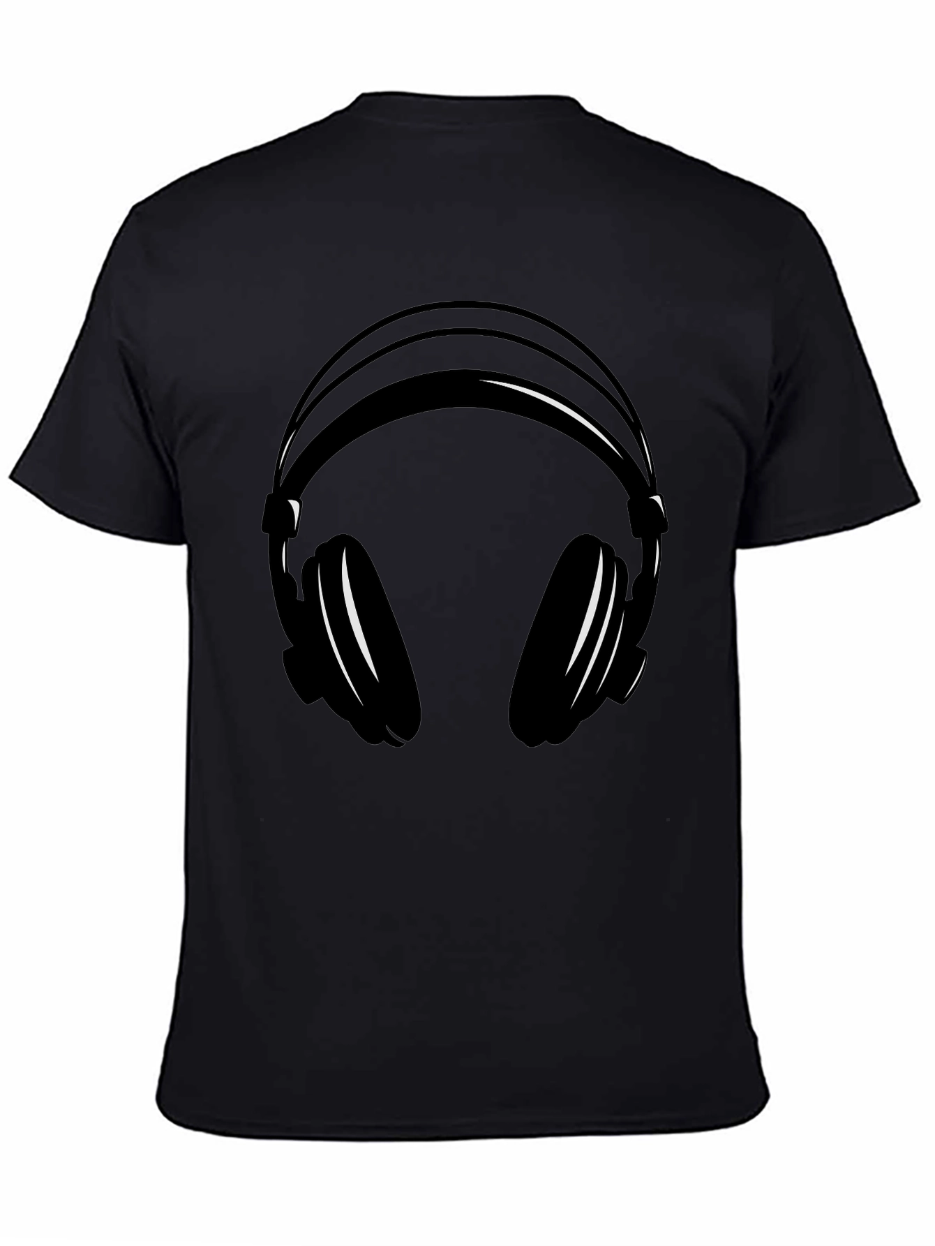 Headphones Graphic T-Shirt - Black Cotton Blend