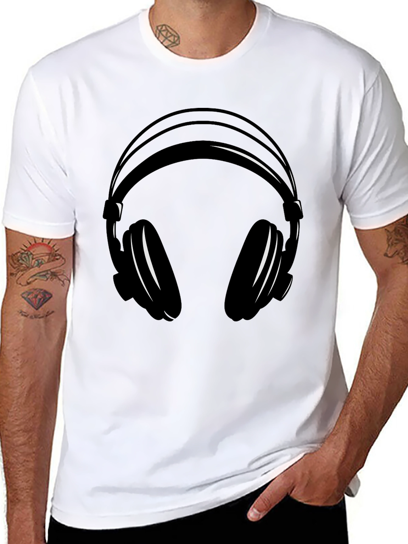 Headphones Graphic T-Shirt - Black Cotton Blend