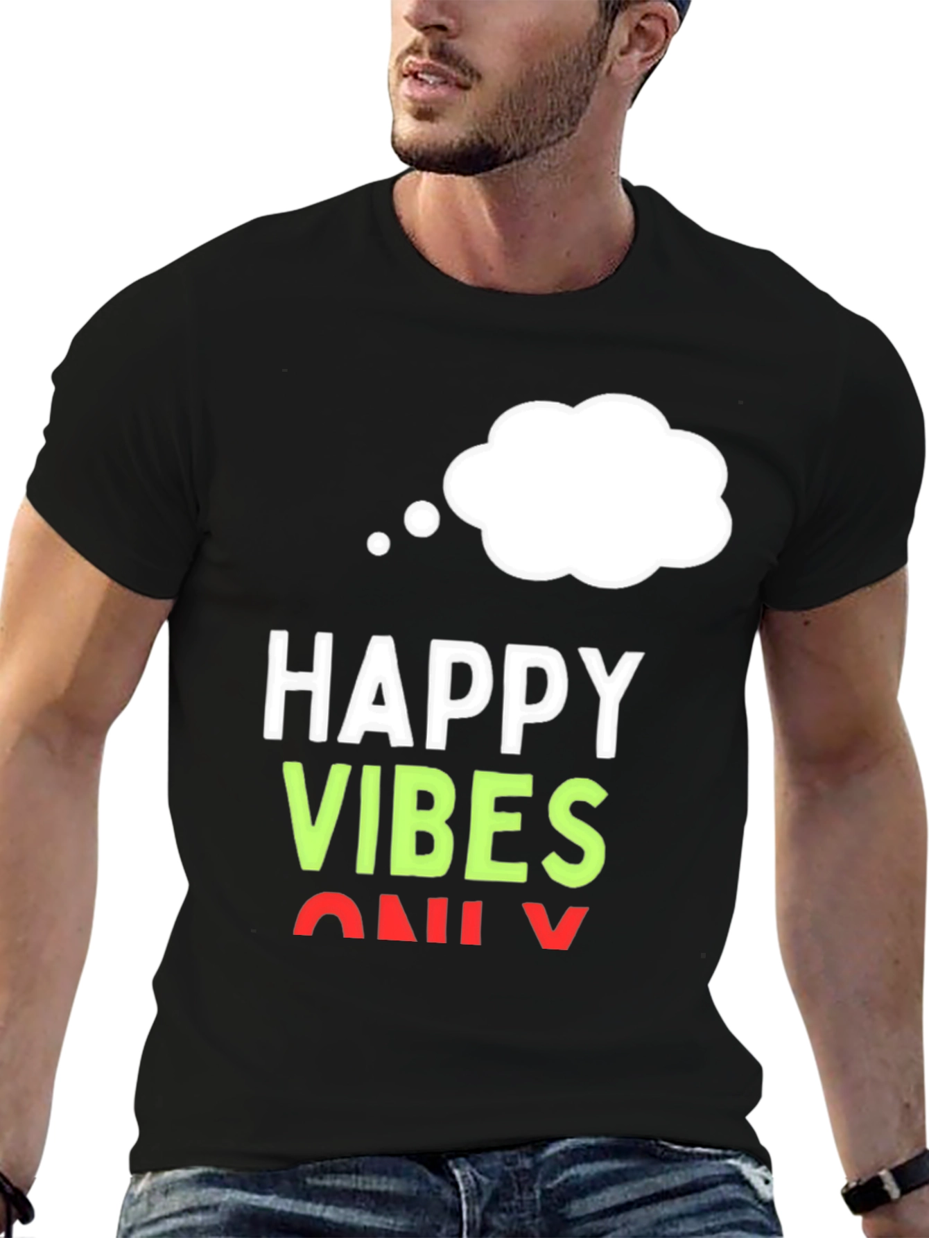 Happy Vibes Only T-Shirt - Black Casual Tee