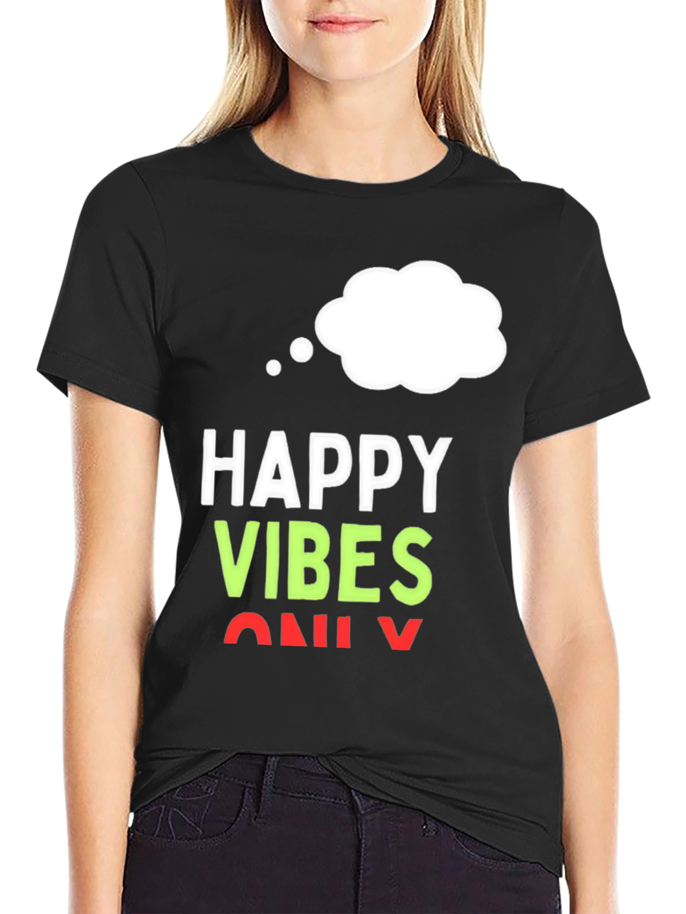 Happy Vibes Only T-Shirt - Black Casual Tee