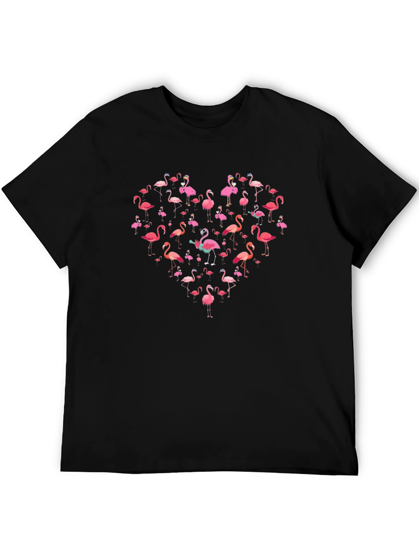 Flamingo Heart Graphic Black T-Shirt