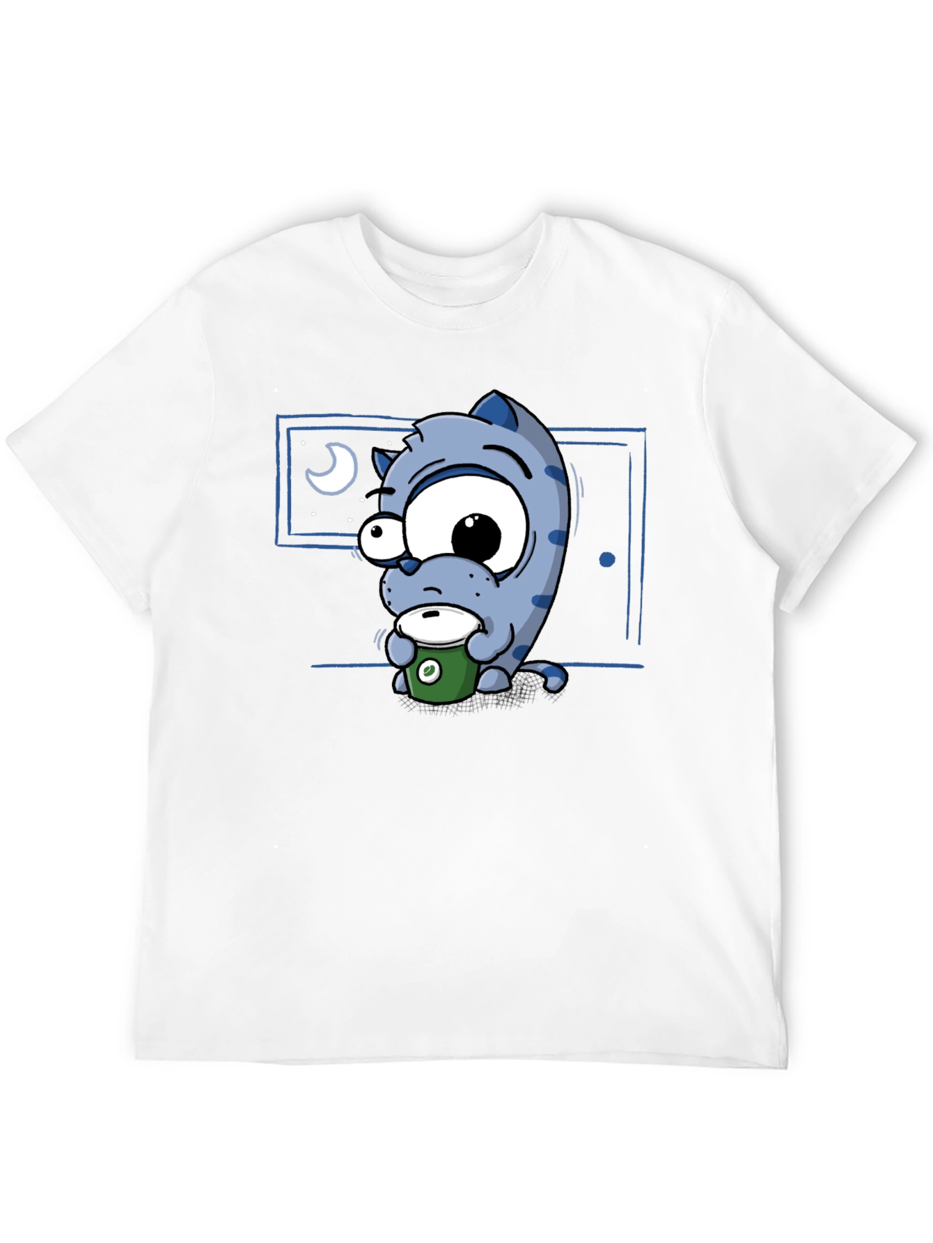 Cartoon Cat Coffee Lover T-Shirt - Black