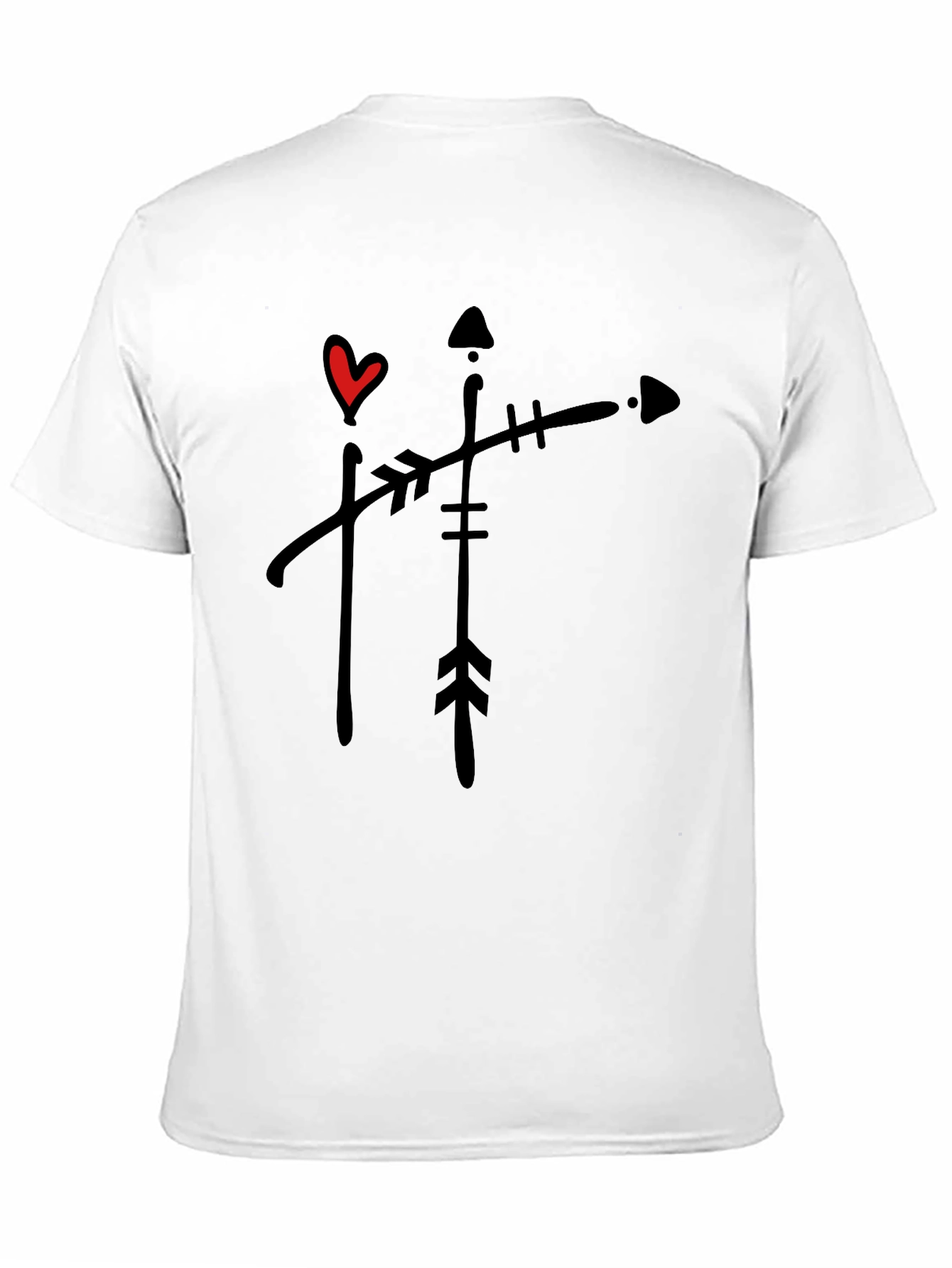 Black T-Shirt with Arrow and Heart Graphic