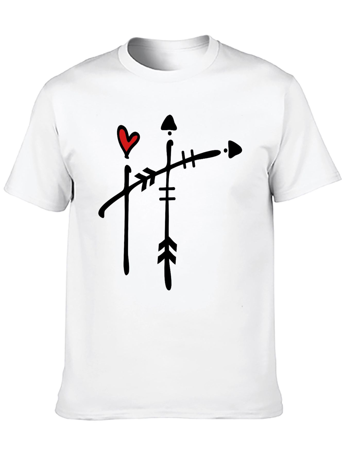 Black T-Shirt with Arrow and Heart Graphic