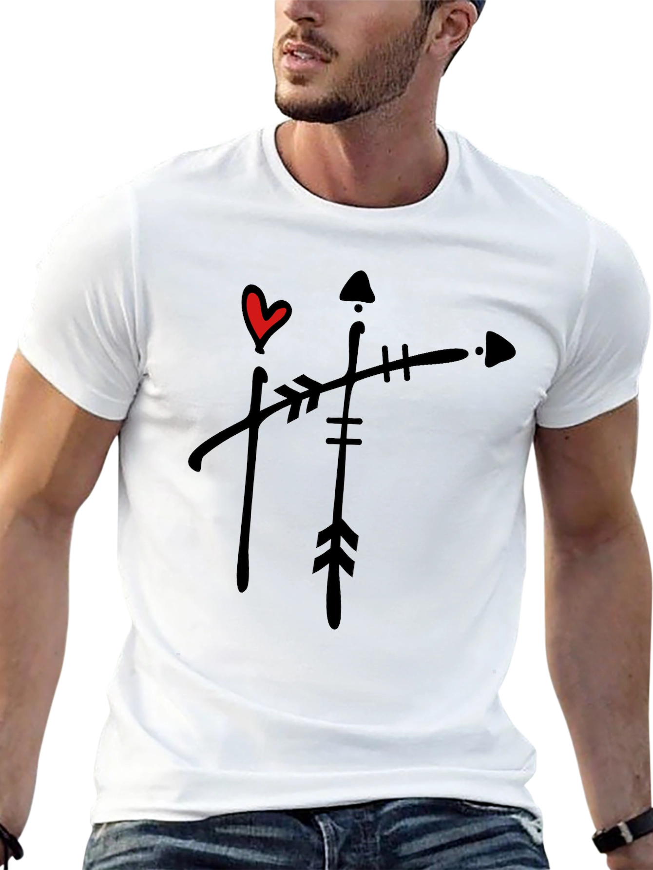 Black T-Shirt with Arrow and Heart Graphic