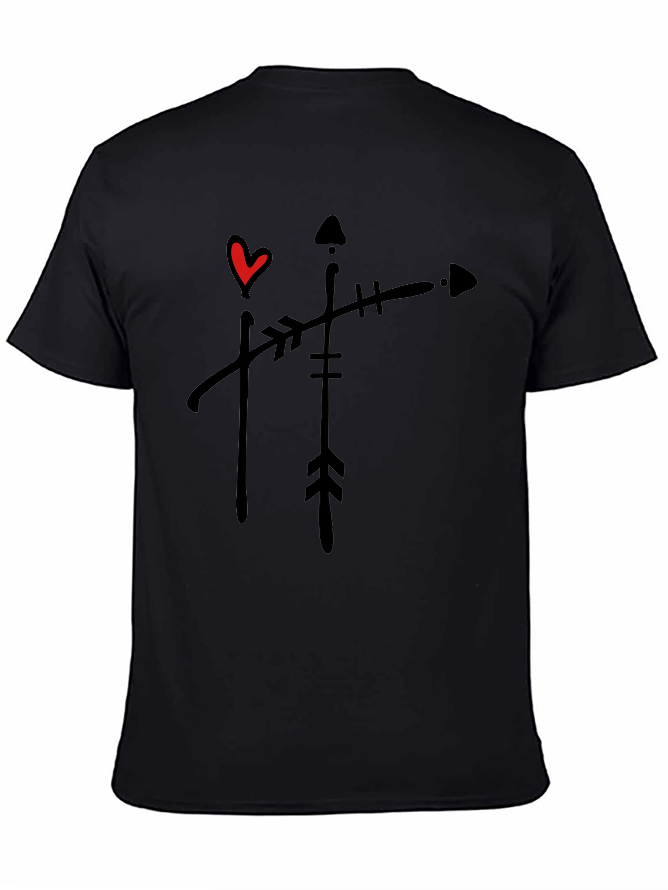 Black T-Shirt with Arrow and Heart Graphic