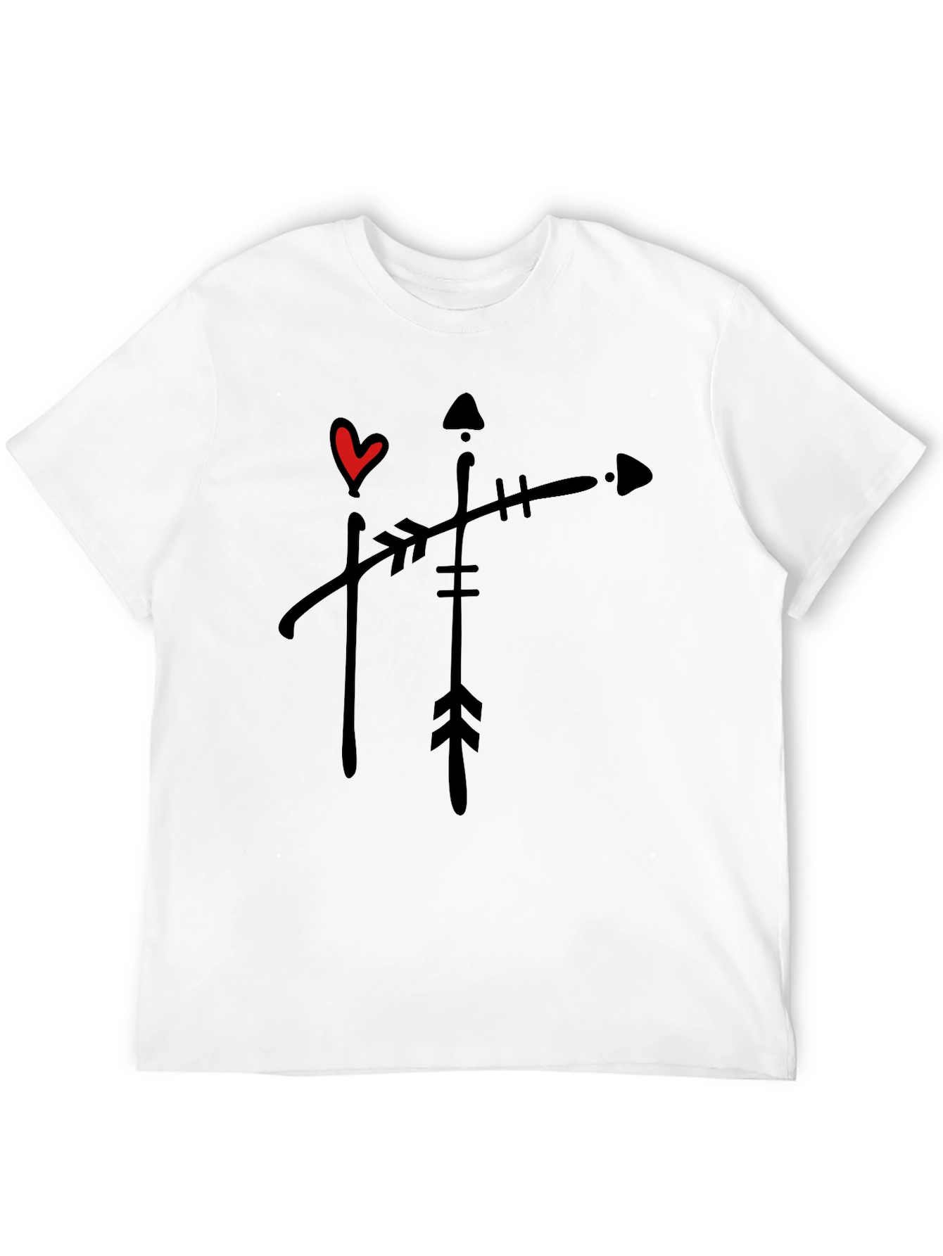 Black T-Shirt with Arrow and Heart Graphic