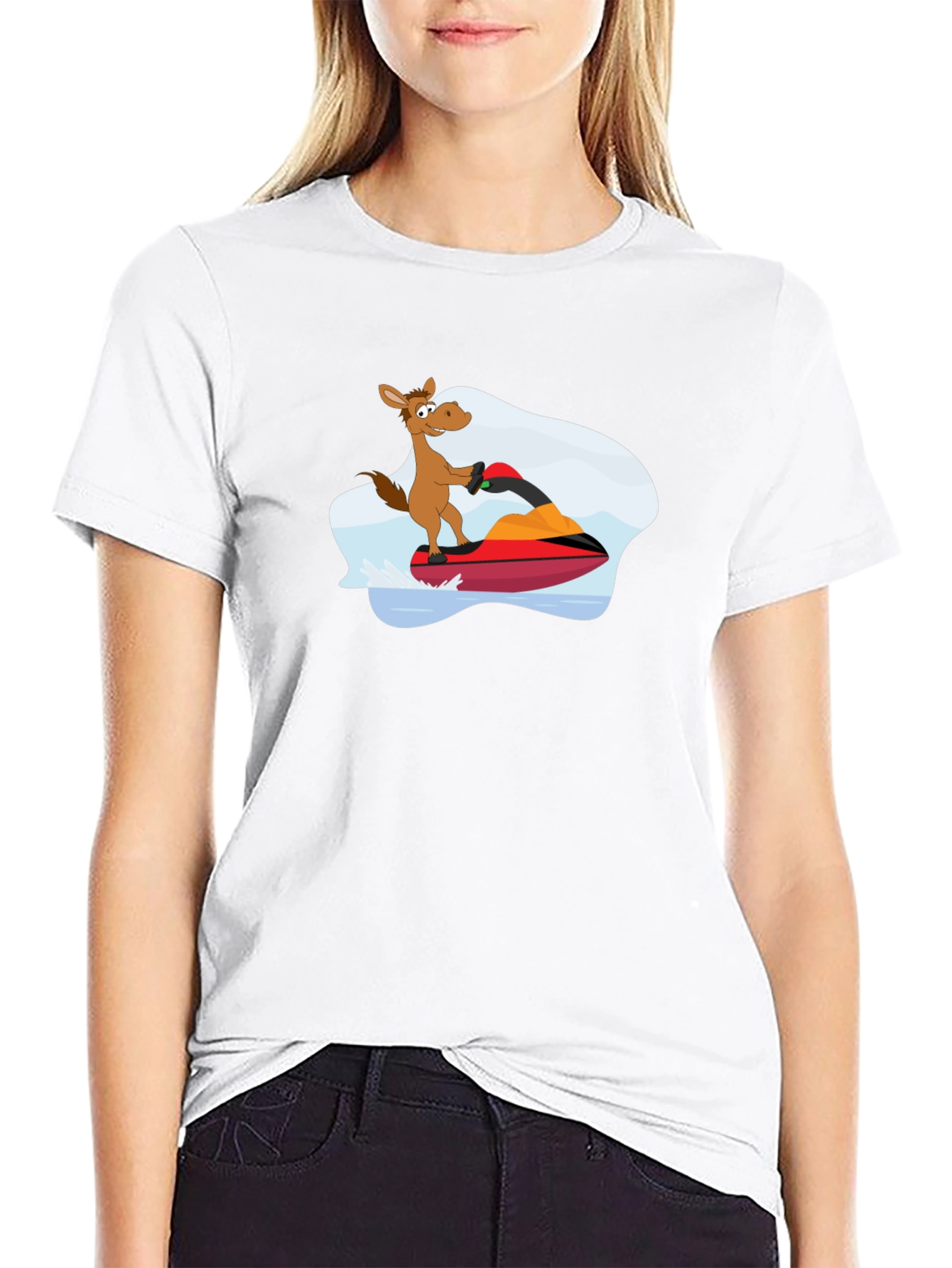 Jet Ski Horse Graphic T-Shirt - Black