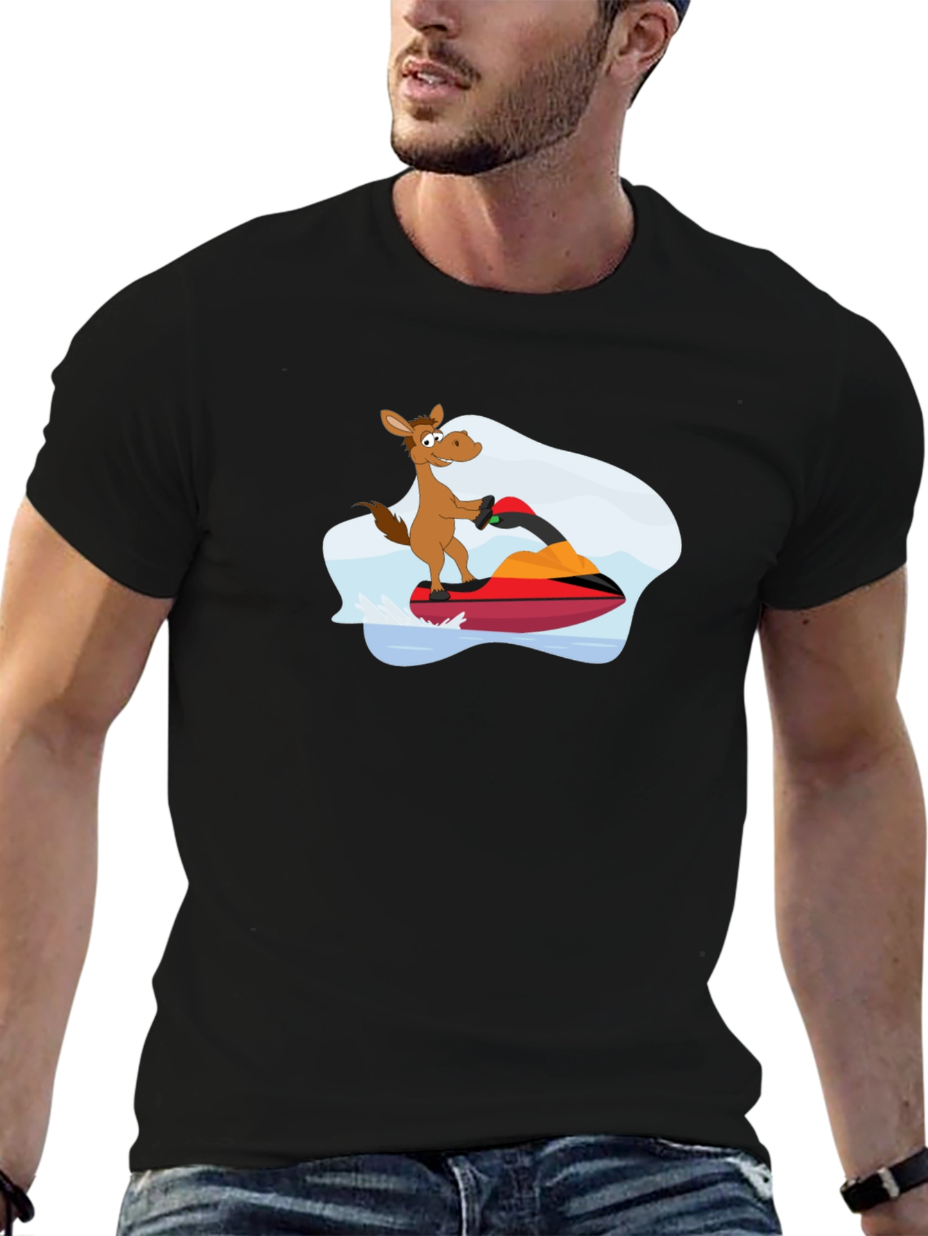 Jet Ski Horse Graphic T-Shirt - Black