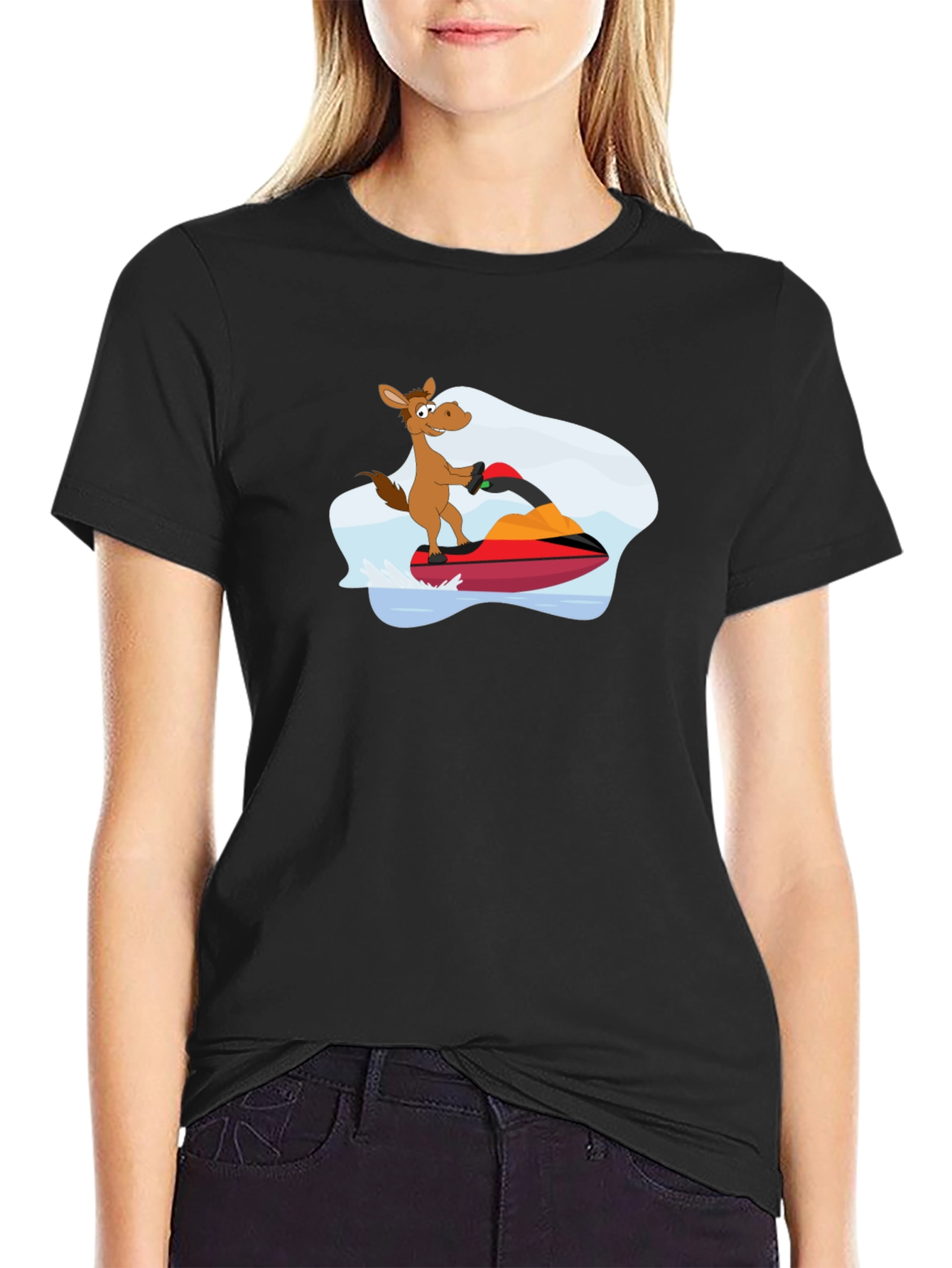 Jet Ski Horse Graphic T-Shirt - Black