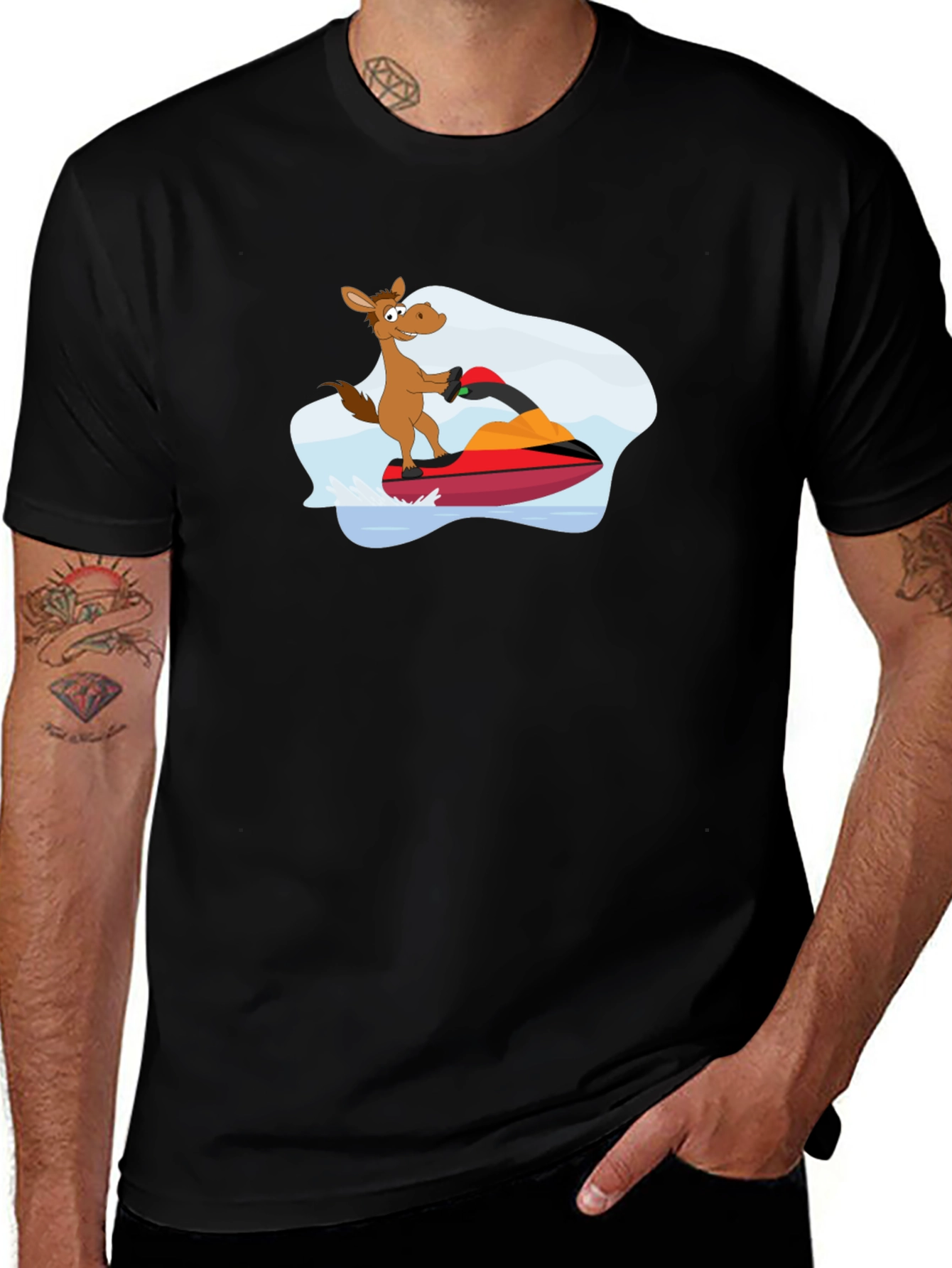 Jet Ski Horse Graphic T-Shirt - Black