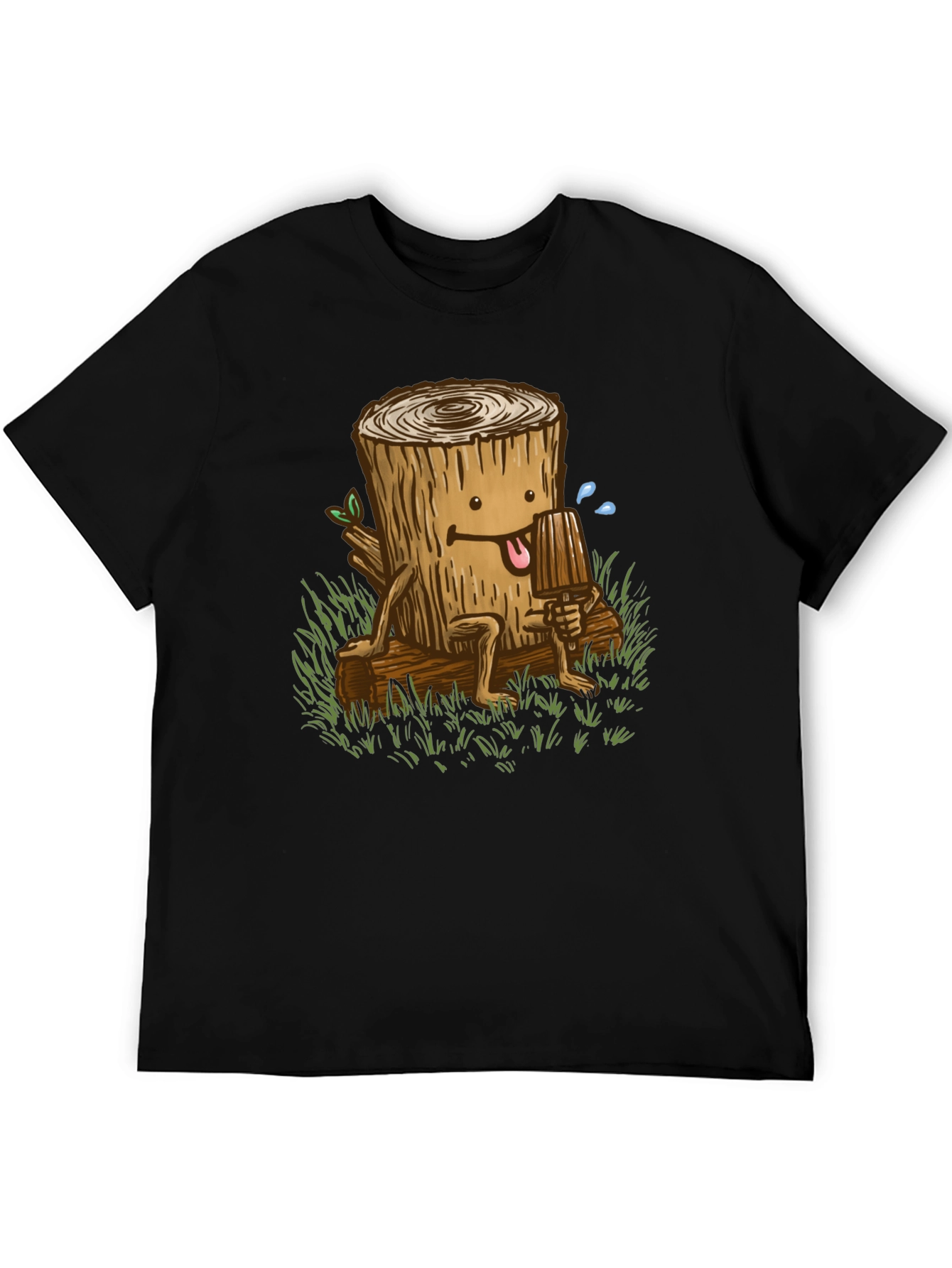 Funny Tree Stump Graphic Tee - Black