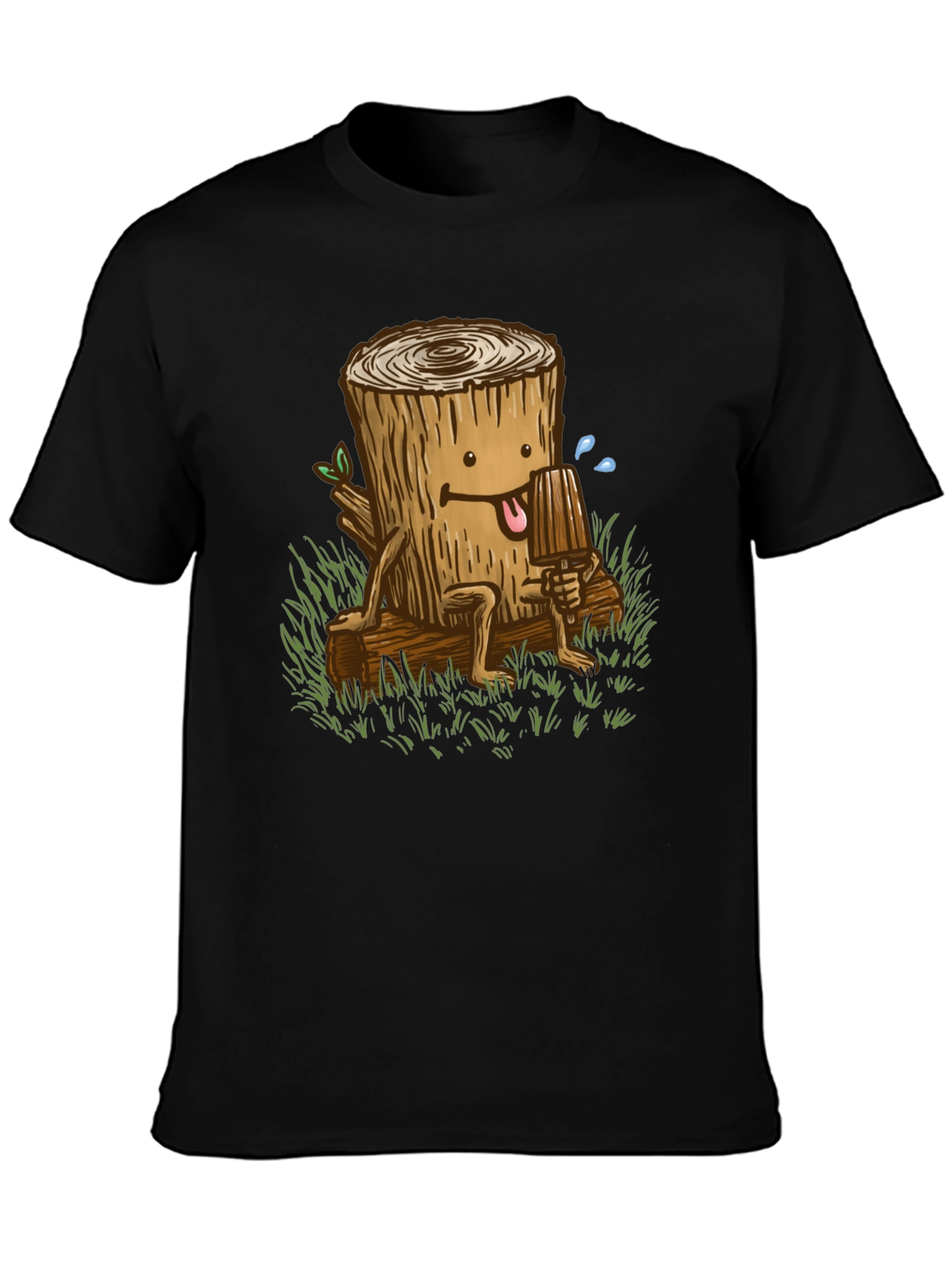 Funny Tree Stump Graphic Tee - Black