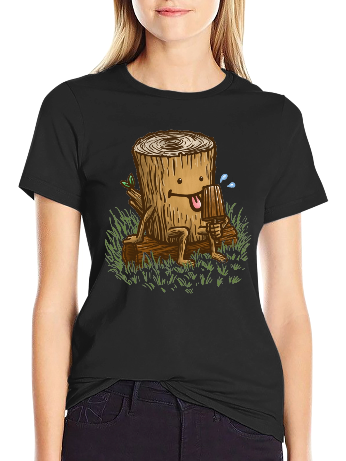 Funny Tree Stump Graphic Tee - Black
